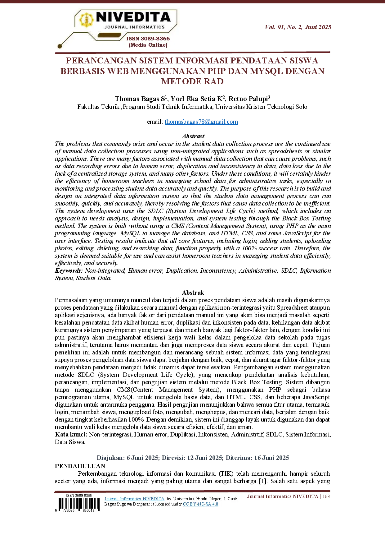 juris Perancangan Sistem Informasi Pendataan Siswa Berbasis Web Menggunakan PHP dan MYSQL Dengan Metode RAD
