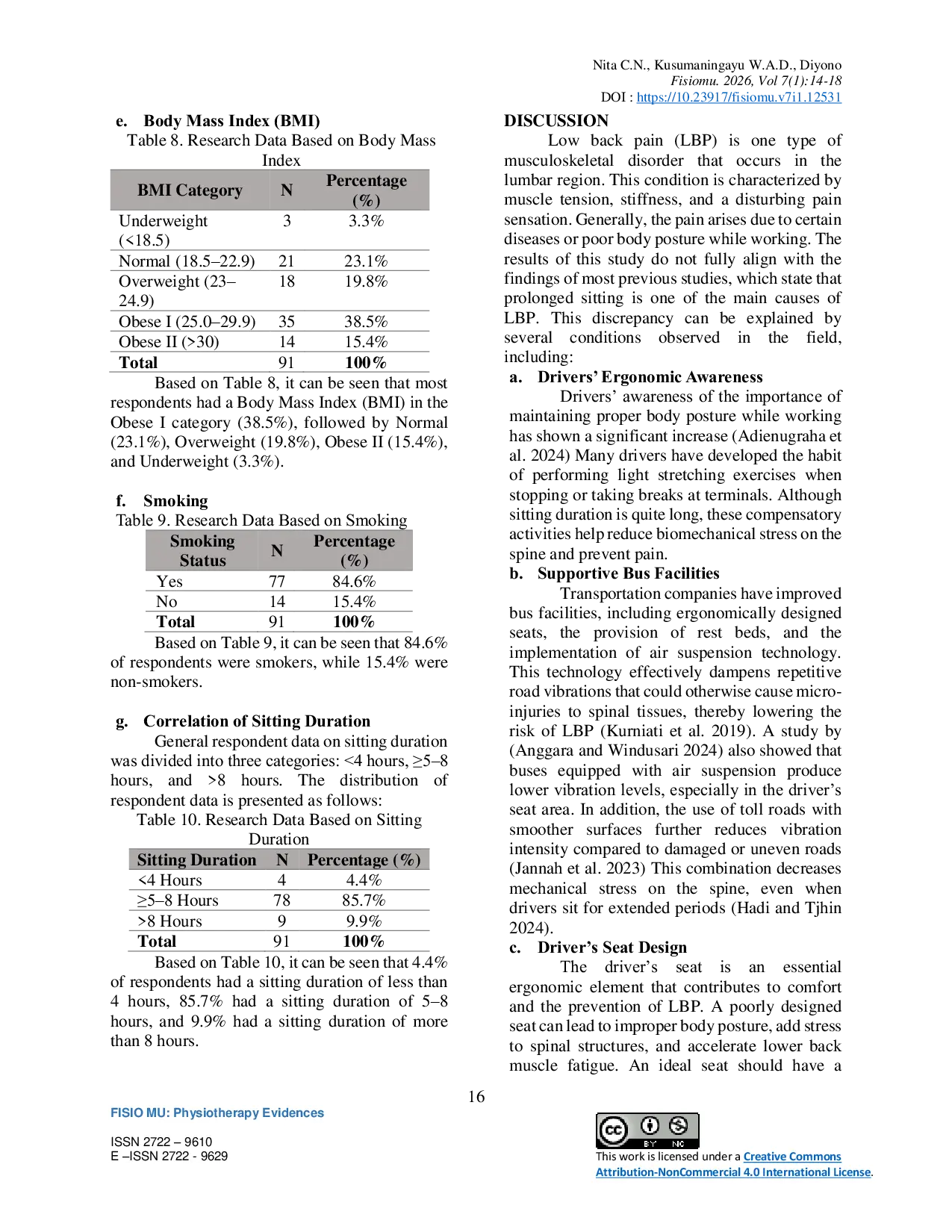 JURIS The Relationship Between Sitting Duration and the Incidence of Low Back Pain Among Bus Drivers