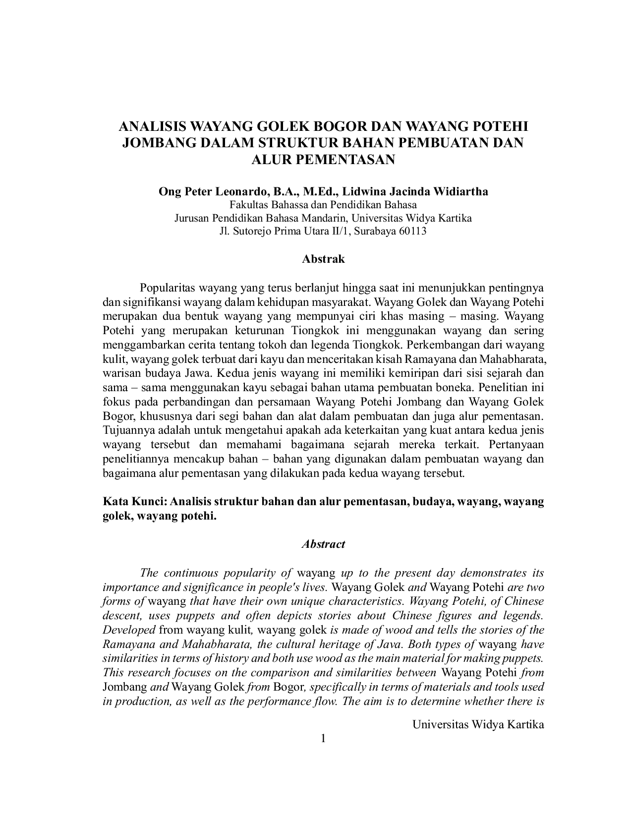 JURIS Analisis Wayang Golek Bogor dan Wayang Potehi Jombang dalam Struktur Bahan Pembuatan dan Alur Pementasan