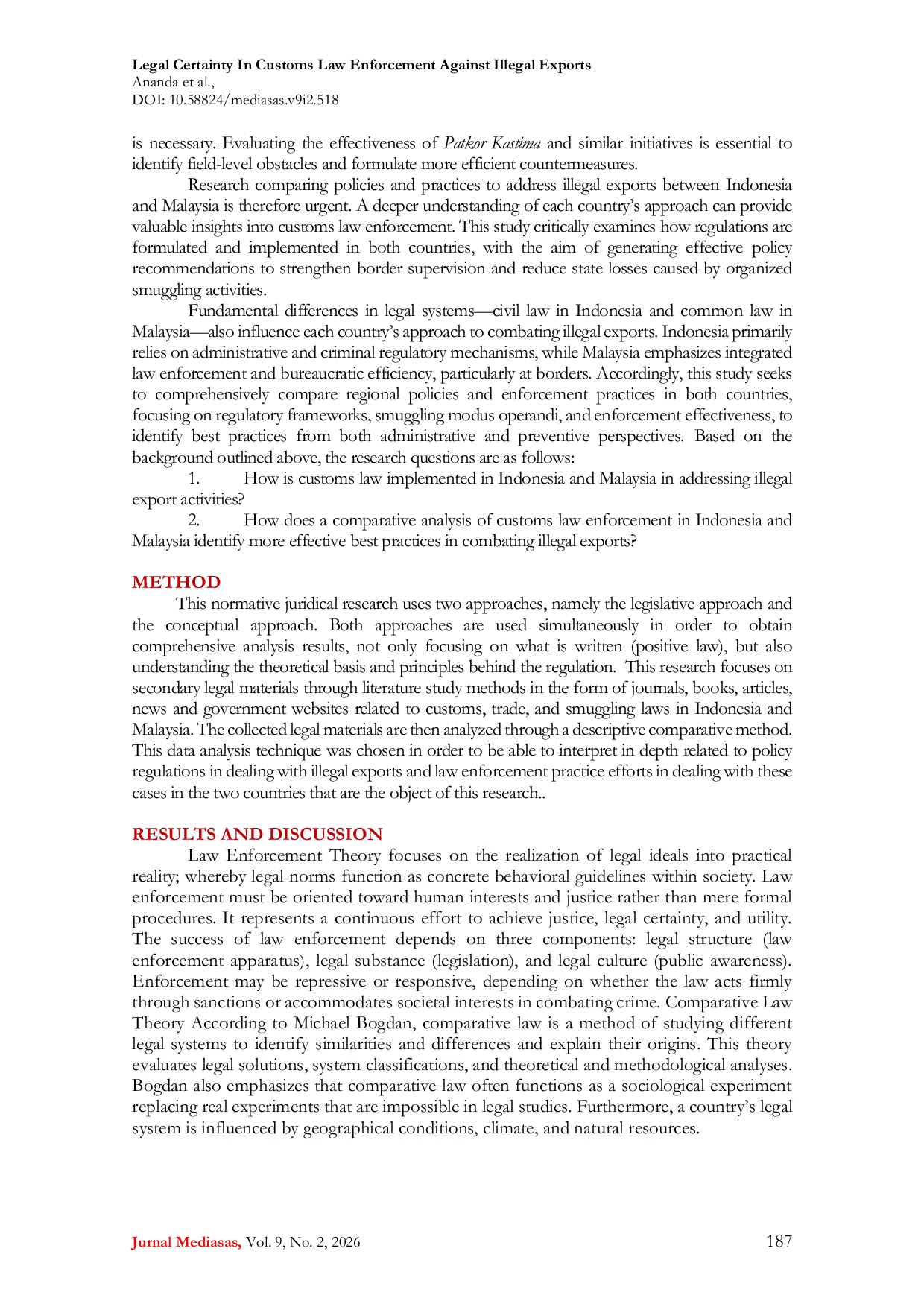 JURIS Legal Certainty In Customs Law Enforcement Against Illegal Exports A Comparative Study of Indonesia and Malaysia