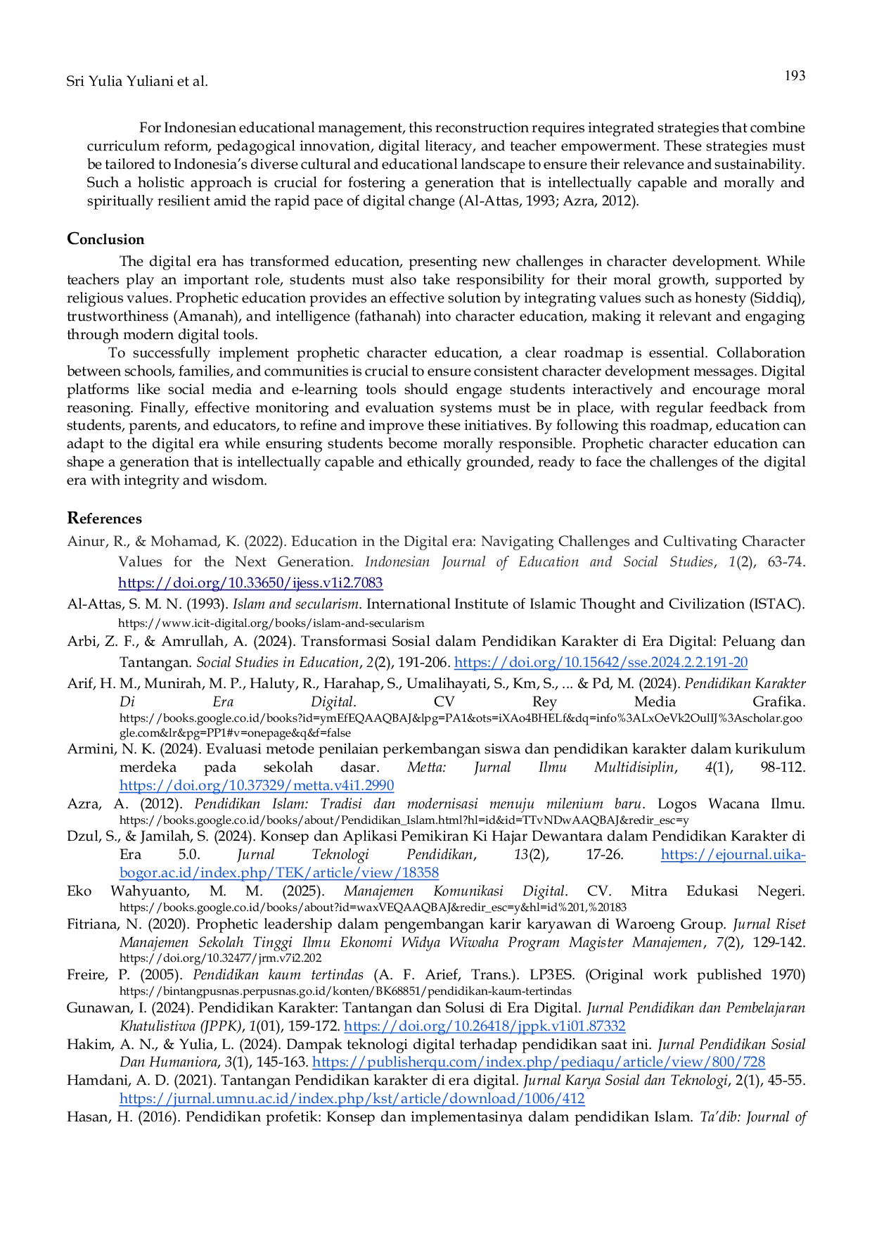 JURIS Reconstruction of Character Education Based on Prophetic Education Philosophy in The Digital Age