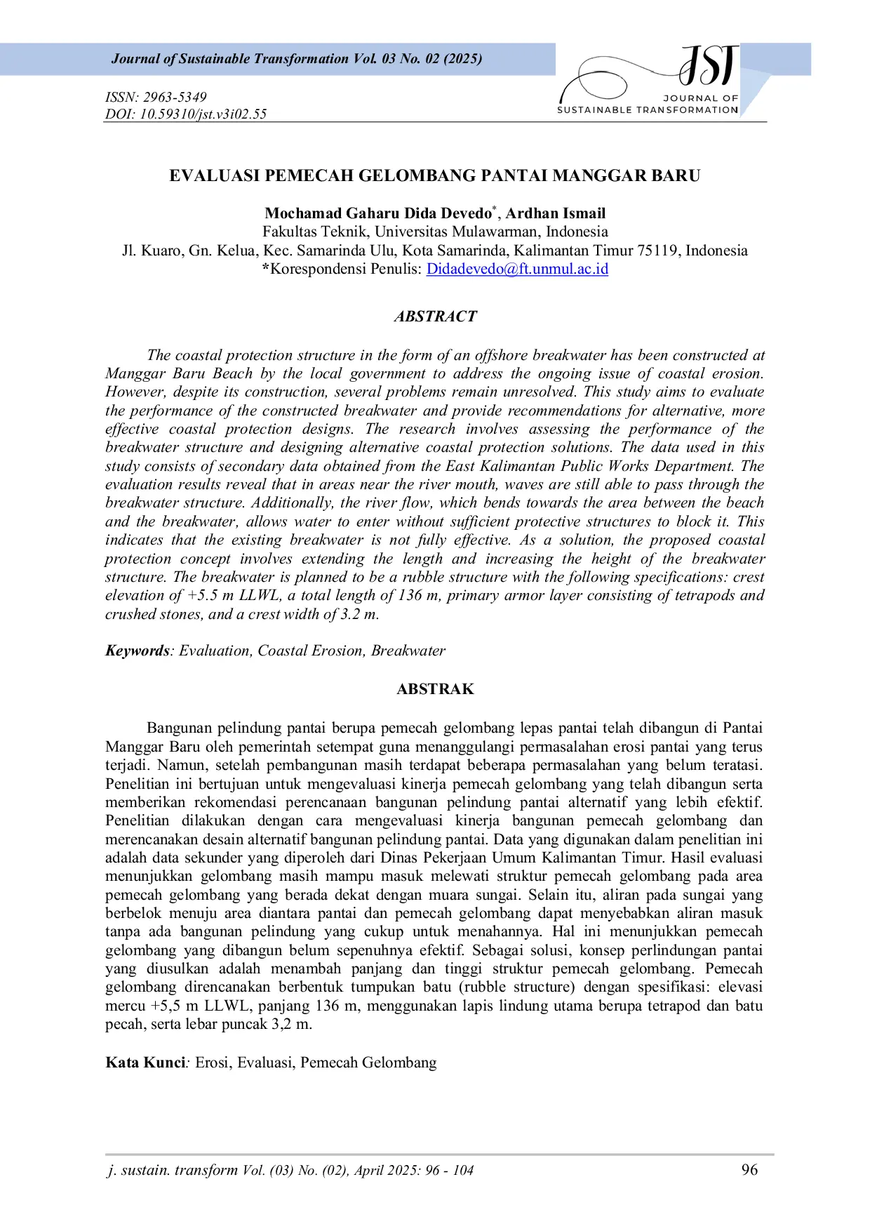 JURIS Evaluasi Pemecah Gelombang Pantai Manggar Baru