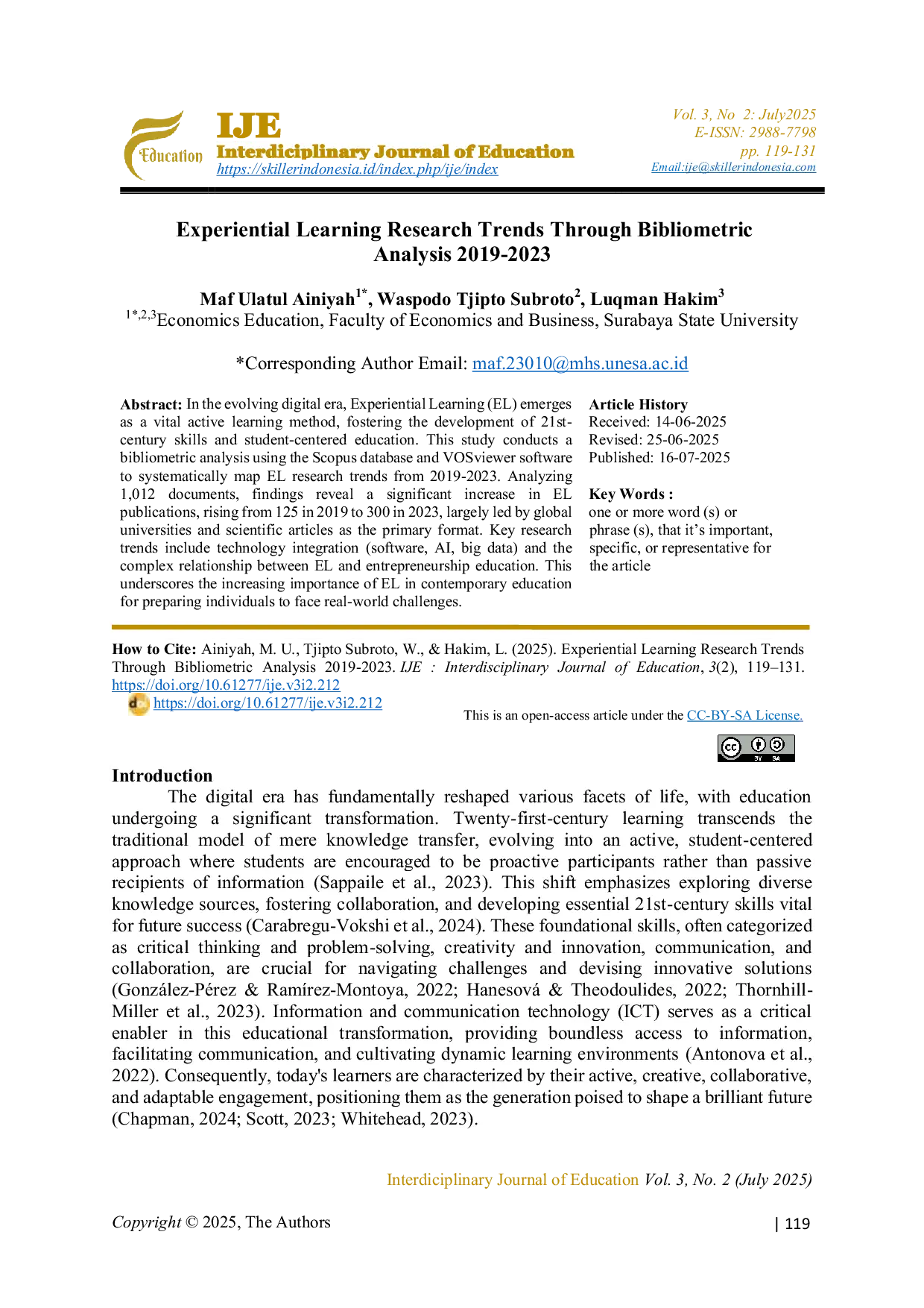 JURIS Experiential Learning Research Trends Through Bibliometric Analysis 2019 2023