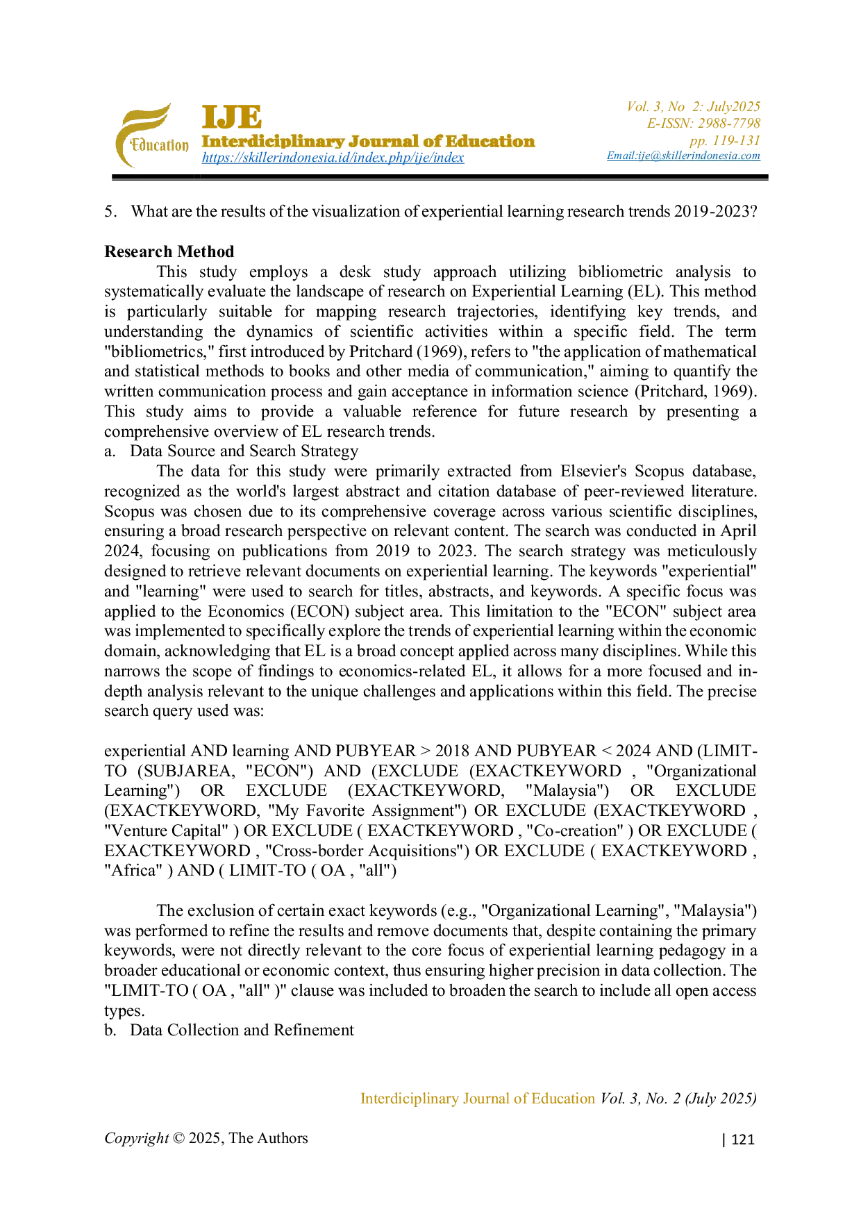 JURIS Experiential Learning Research Trends Through Bibliometric Analysis 2019 2023