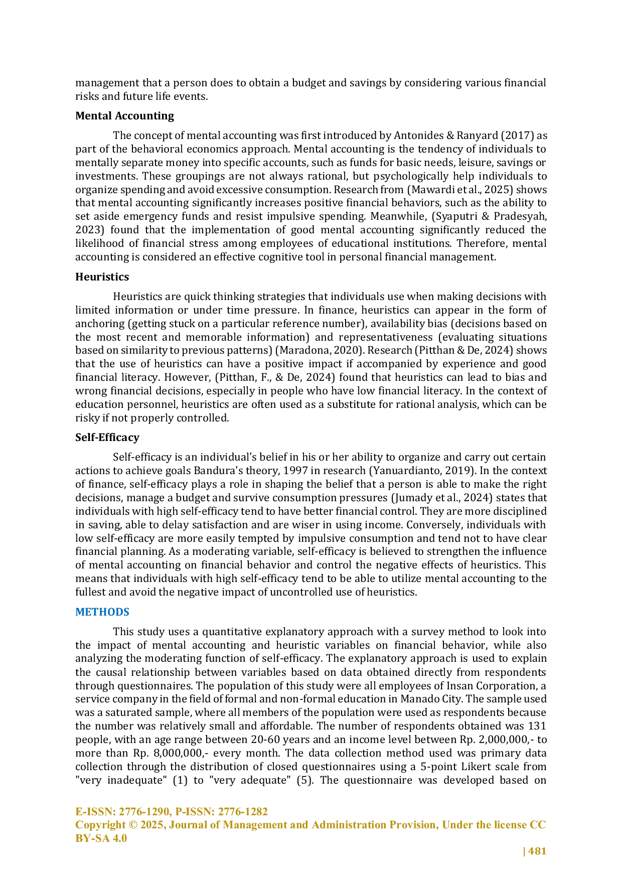 JURIS The Effect of Mental Accounting and Heuristics on Financial Behavior with Self Efficacy as Moderator
