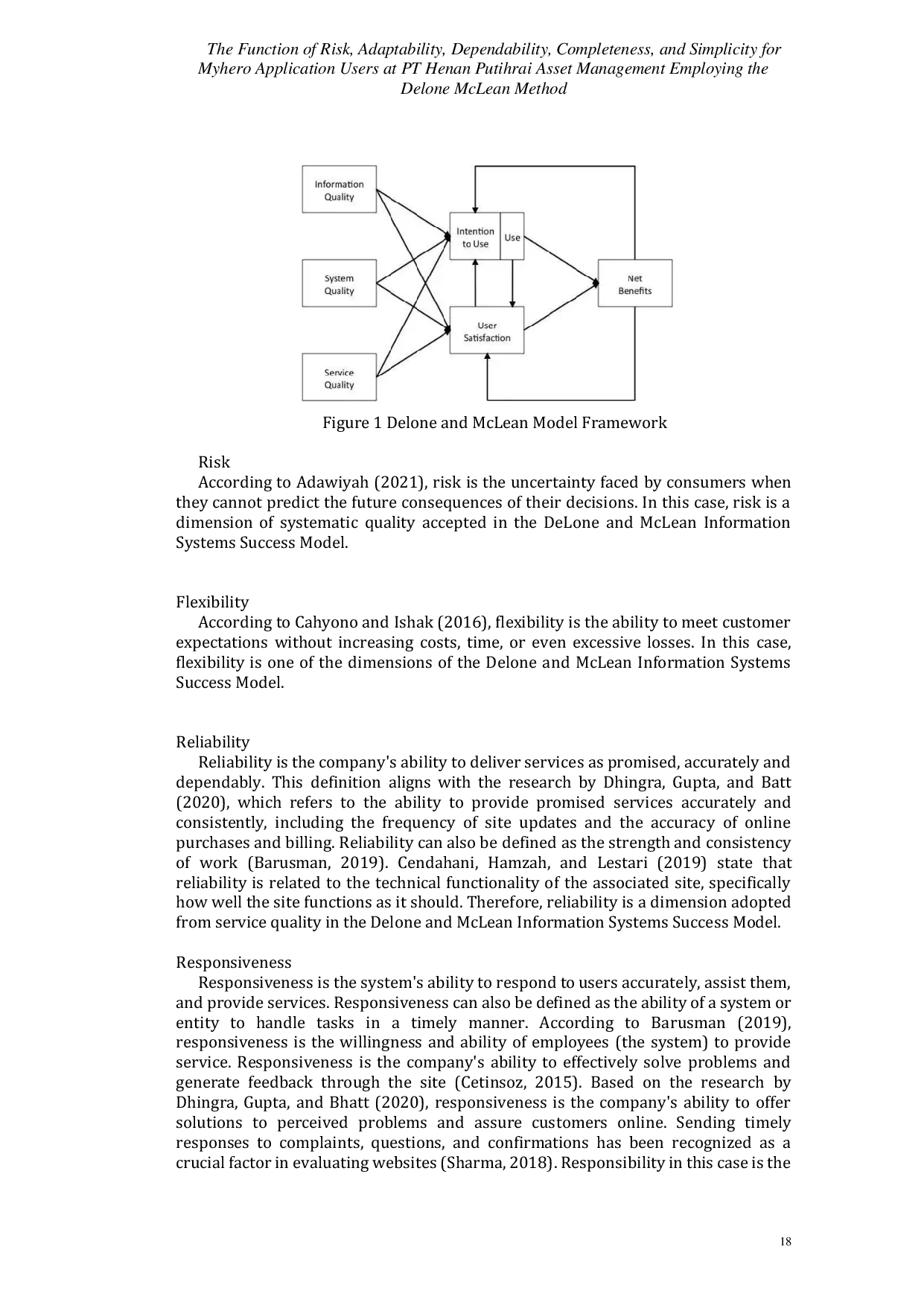 JURIS The Function of Risk Adaptability Dependability Completeness and Simplicity for Myhero Application Users at PT Henan Putihrai Asset Management Employing the Delone McLean Method