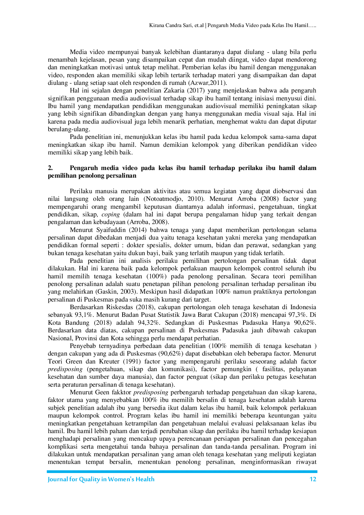 JURIS Pengaruh Media Video pada Kelas Ibu Hamil terhadap Pengetahuan Sikap dan Perilaku Pemilihan Penolong Persalinan