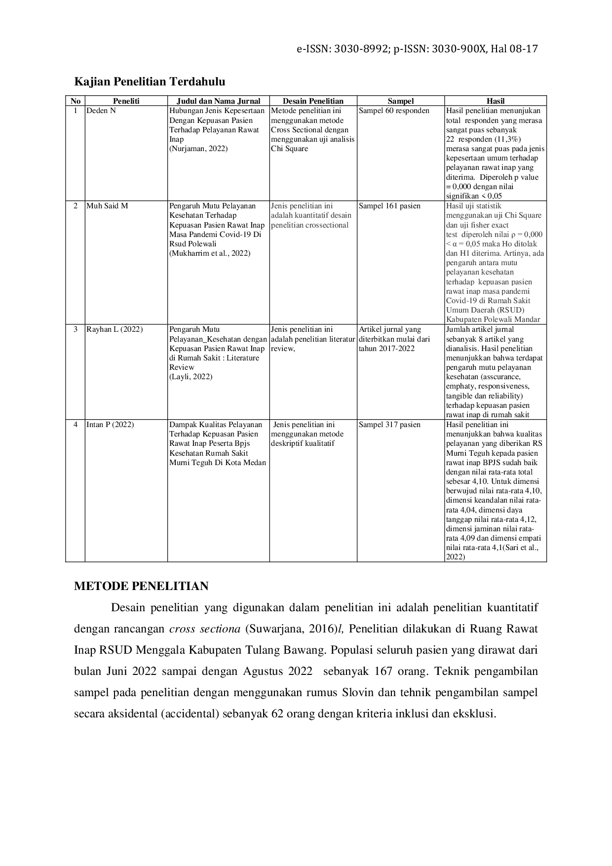 JURIS Pengaruh Mutu Pelayanan Kesehatan Terhadap Kepuasan Pasien di Ruang Rawat Inap RSUD Menggala Kabupaten Tulang Bawang Provinsi Lampung