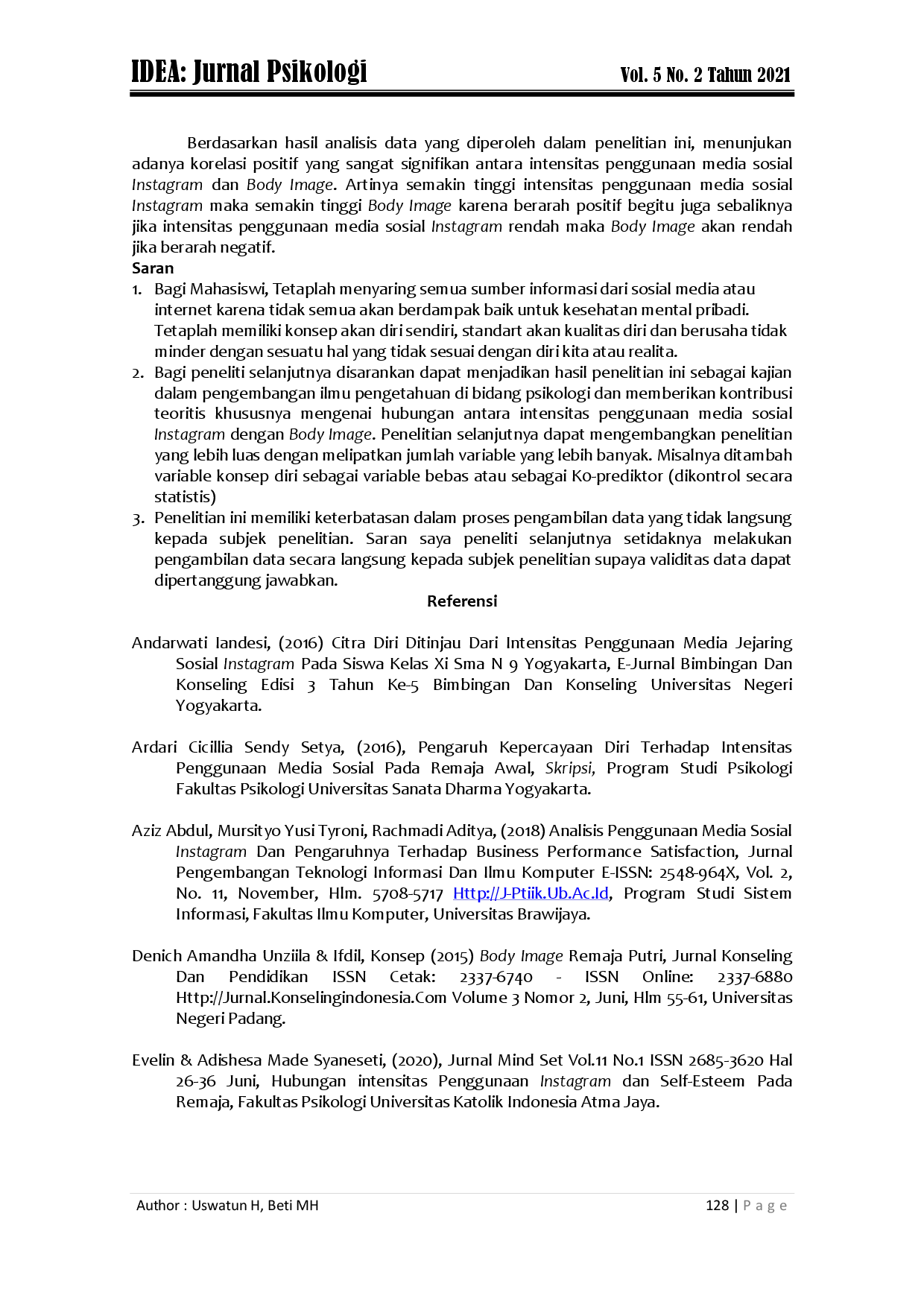 juris Intensitas Penggunaan Media Sosial Instagram Terhadap Body Image