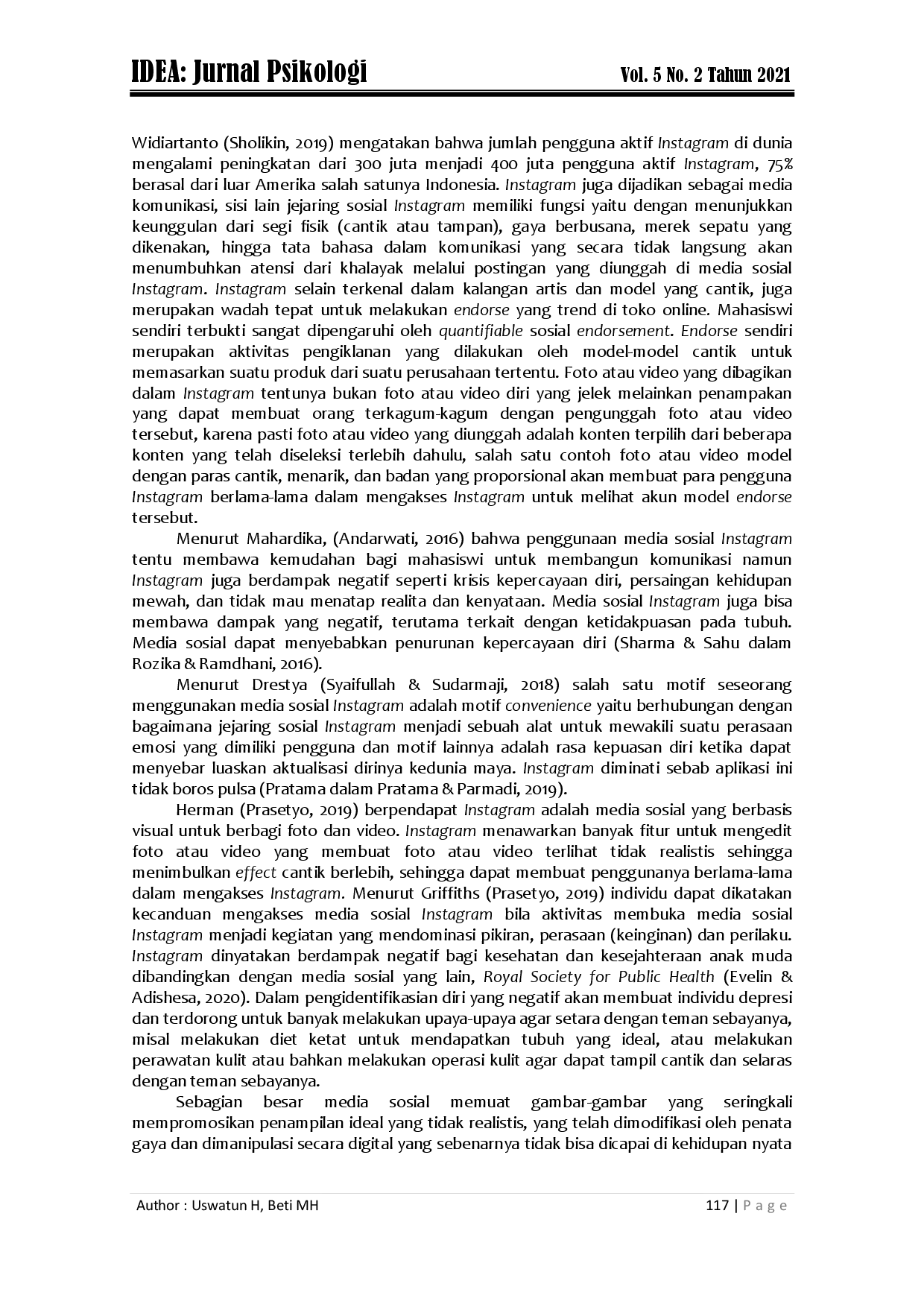 juris Intensitas Penggunaan Media Sosial Instagram Terhadap Body Image