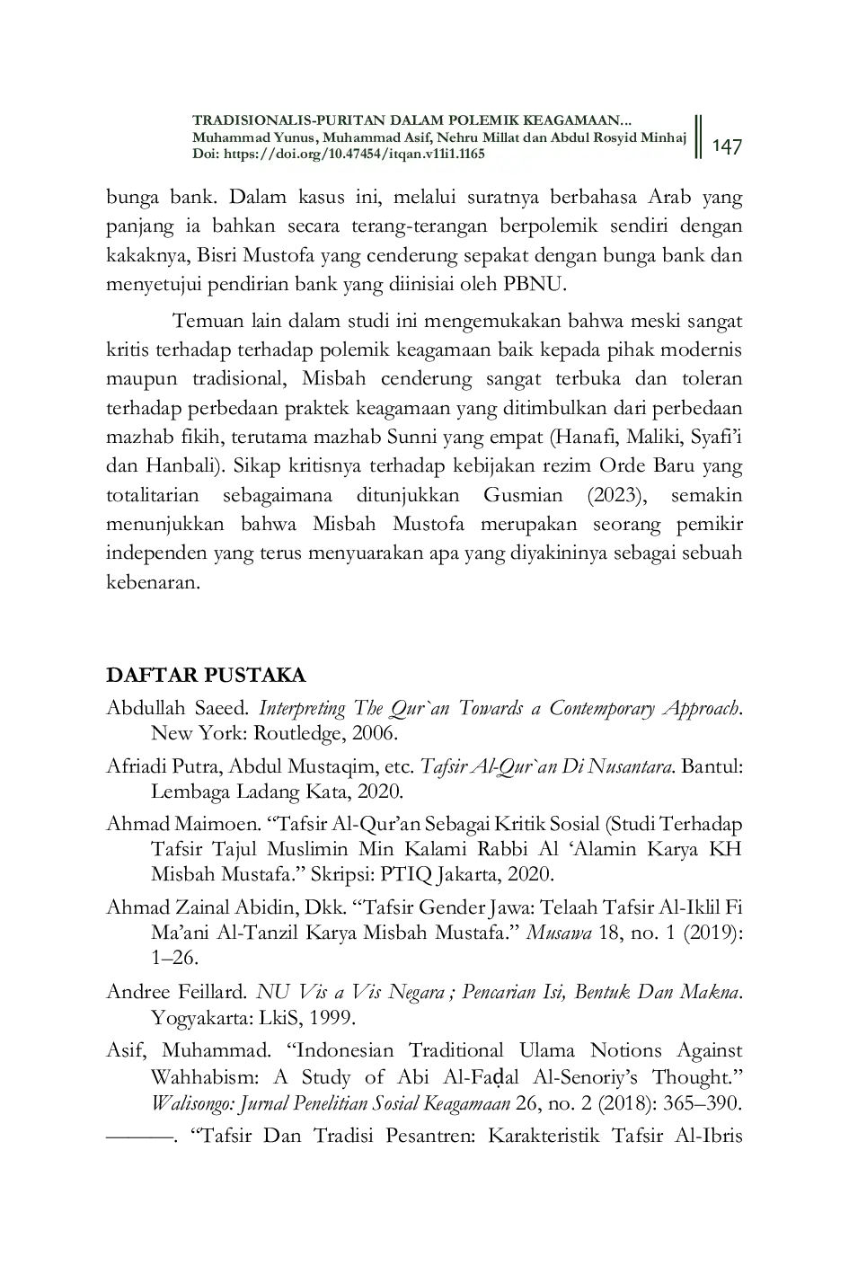 JURIS TRADISIONALIS PURITAN DALAM POLEMIK KEAGAMAAN DI JAWA Studi Terhadap TAj al Muslimn karya KH Misbah Mustofa