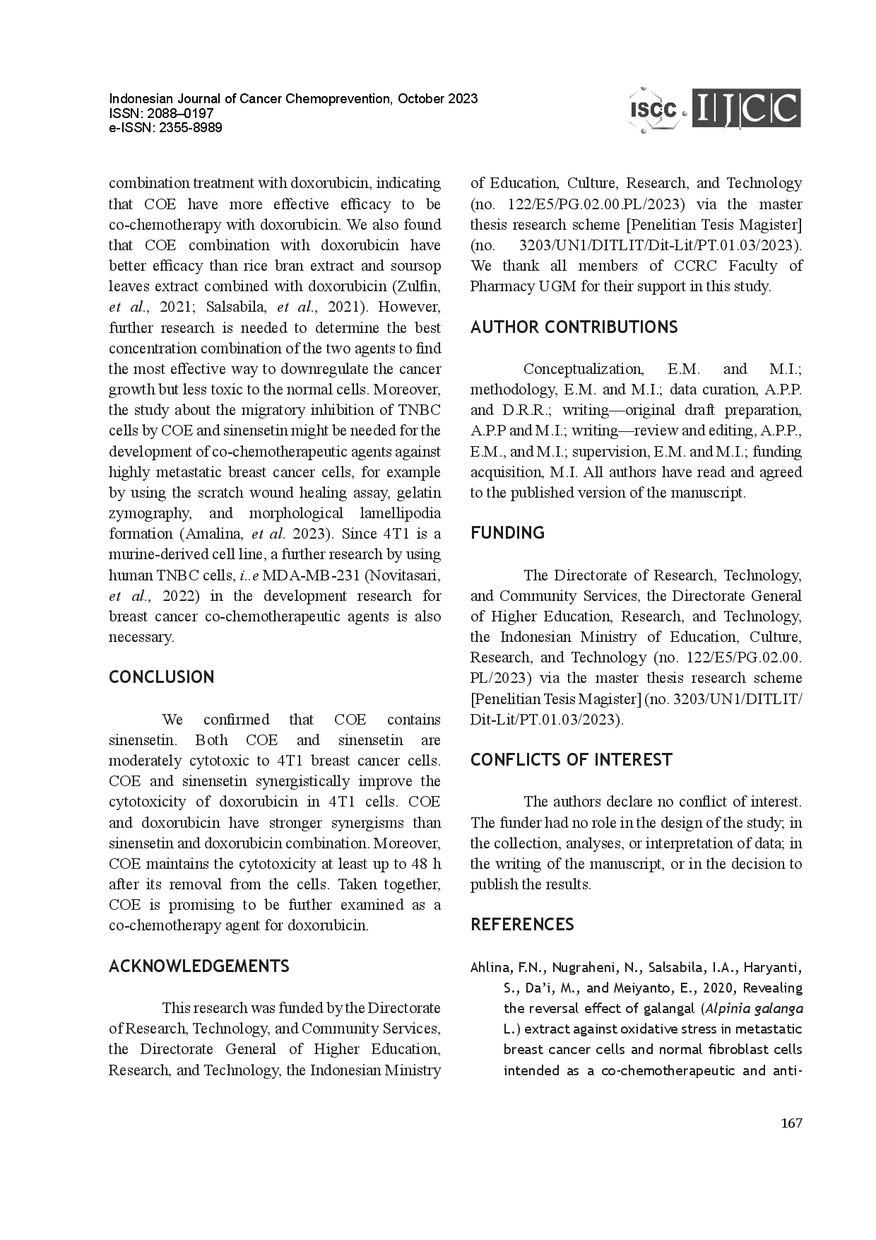 juris Chromolaena odorata L Leaf Extract Elevates Cytotoxicity of Doxorubicin on 4T1 Breast Cancer Cells