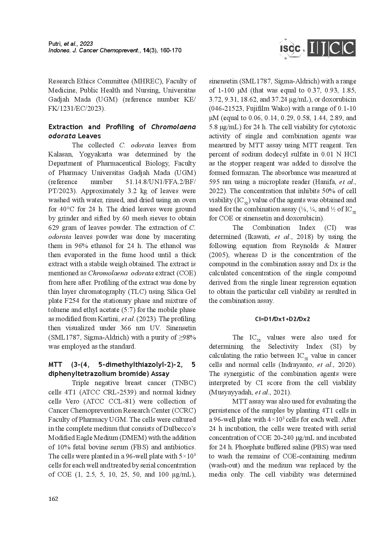 juris Chromolaena odorata L Leaf Extract Elevates Cytotoxicity of Doxorubicin on 4T1 Breast Cancer Cells
