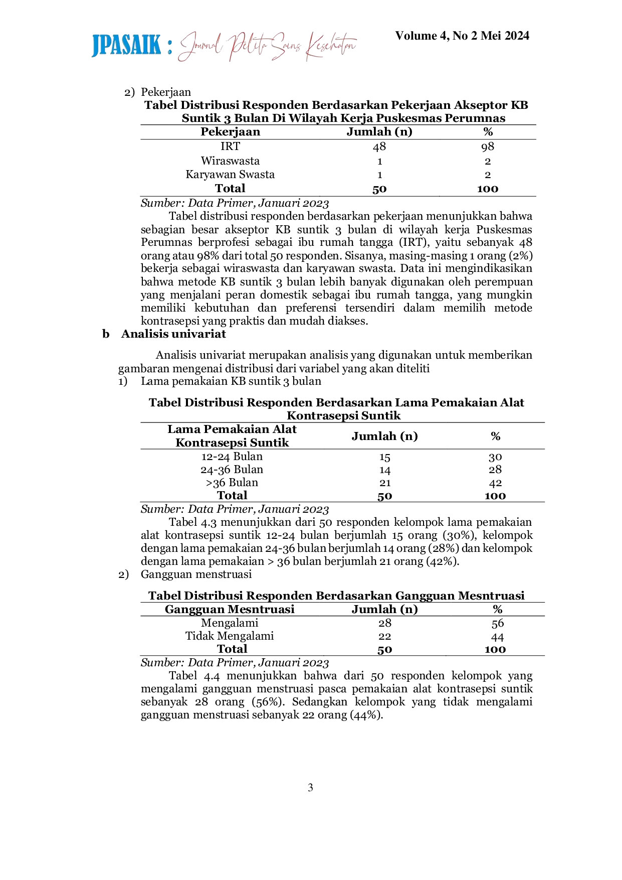 JURIS Pengaruh Lama Pemakaian Alat Kontrasepsi Suntik Terhadap Gangguan Menstruasi Pada Akseptor Kb Suntik 3 Tiga Bulan Di Puskesmas Perumnas Kota Kendari