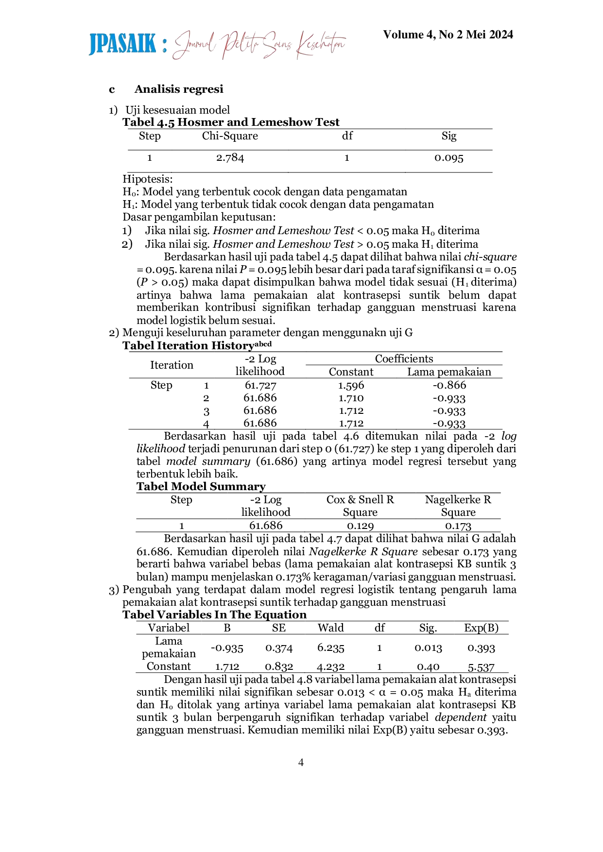 JURIS Pengaruh Lama Pemakaian Alat Kontrasepsi Suntik Terhadap Gangguan Menstruasi Pada Akseptor Kb Suntik 3 Tiga Bulan Di Puskesmas Perumnas Kota Kendari