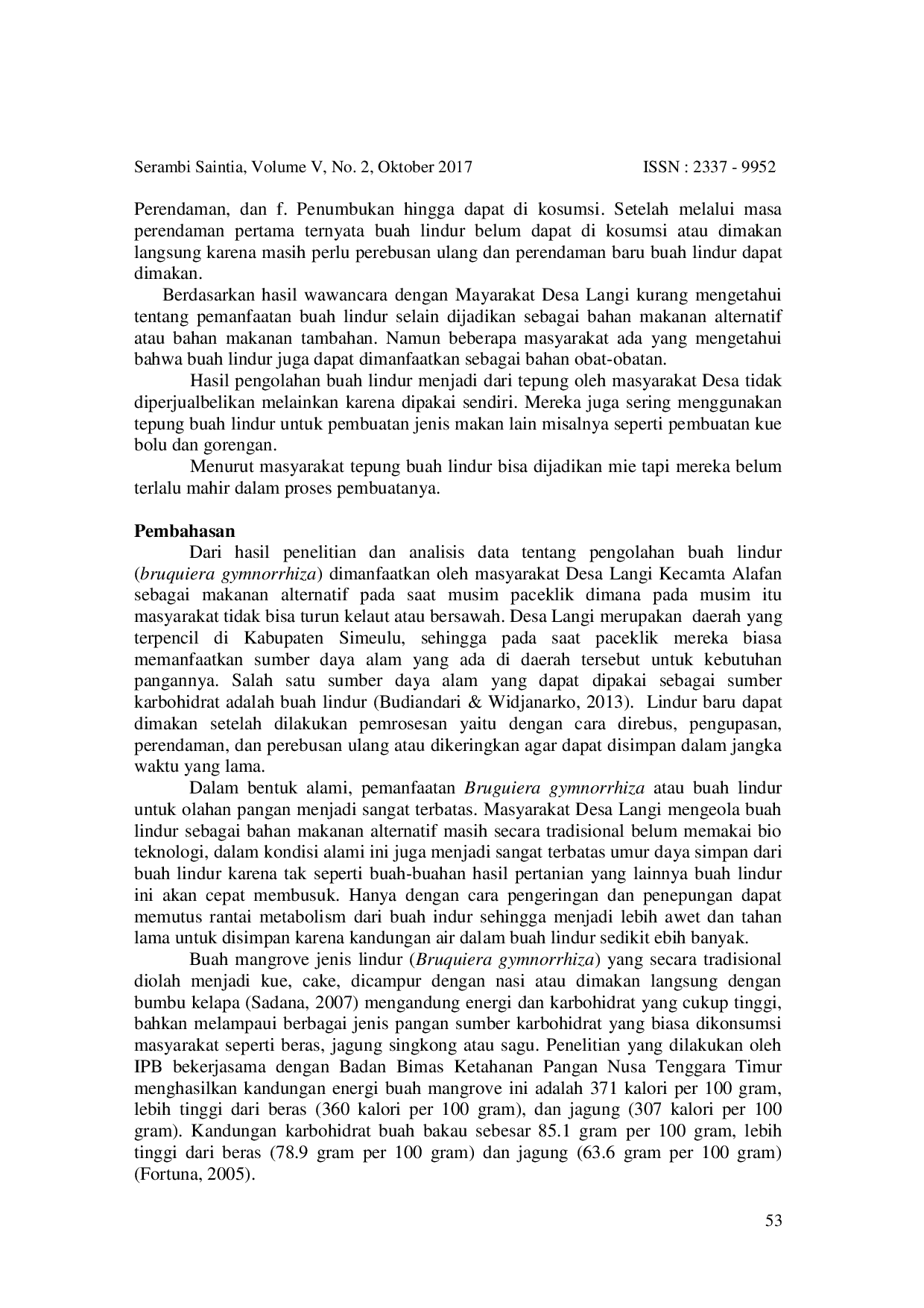 JURIS Buah Lindur Bruguera gymnorrhyza sebagai Makanan