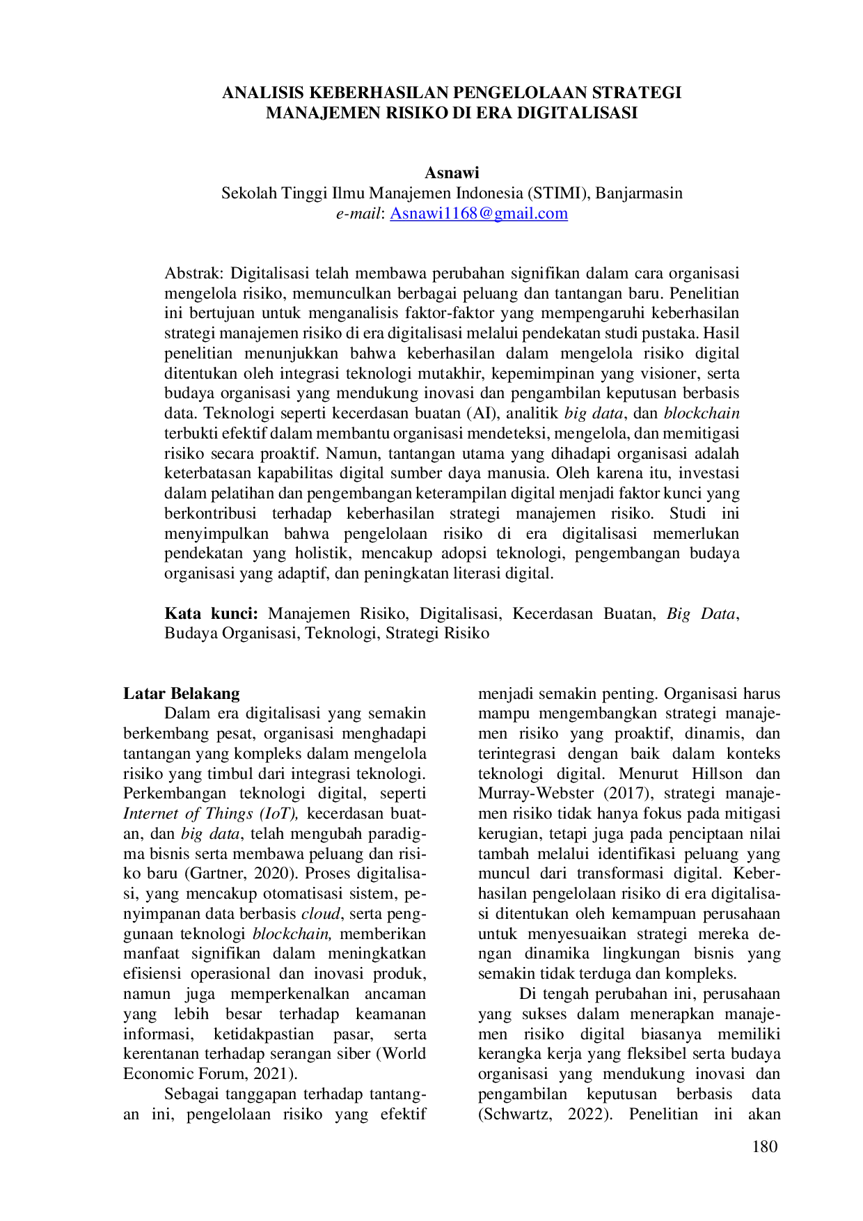JURIS Analisis Keberhasilan Pengelolaan Strategi Manajemen Risiko di Era Digitalisasi