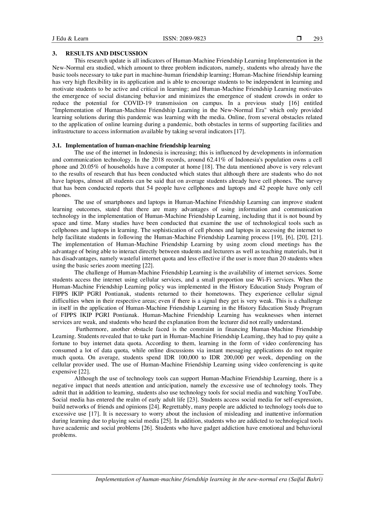 juris Implementation of human machine friendship learning in the new normal era