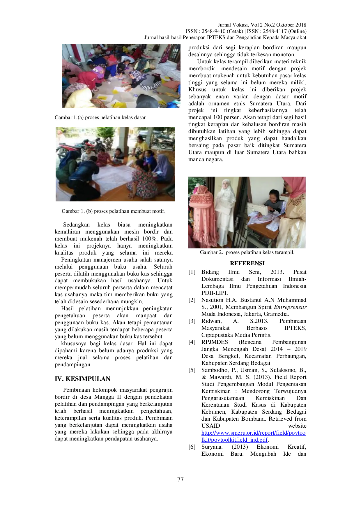 JURIS Pembinaan Kelompok Masyarakat Pengrajin Bordir Desa Mangga II dengan Pendekatan Pelatihan dan Pendampingan