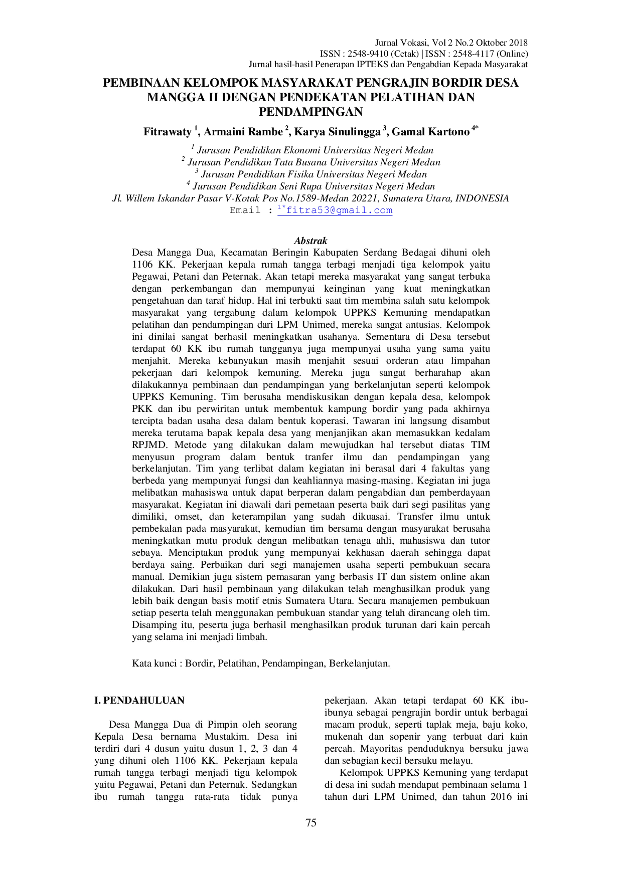 JURIS Pembinaan Kelompok Masyarakat Pengrajin Bordir Desa Mangga II dengan Pendekatan Pelatihan dan Pendampingan