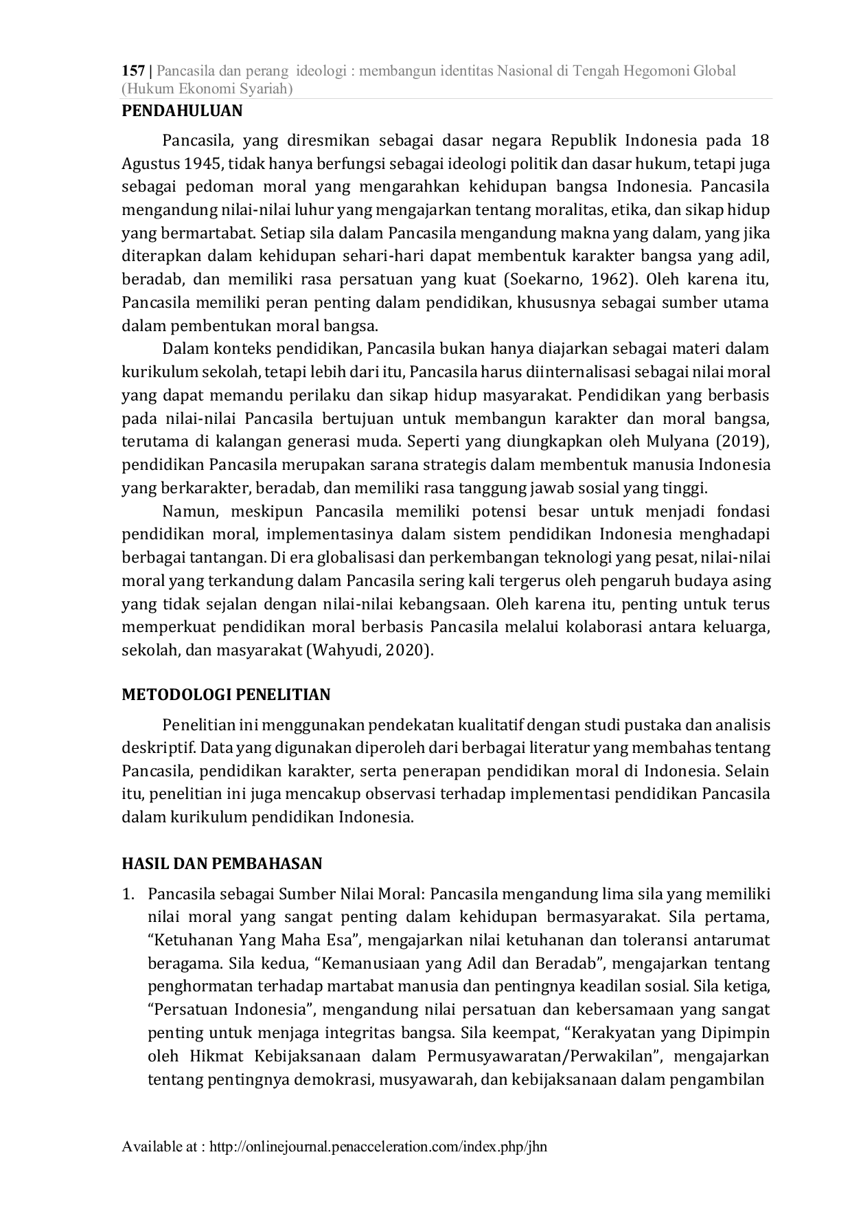 JURIS Pancasila sebagai Pendidikan Moral Bangsa Peran dan Tantangan dalam Mewujudkan Karakter Bangsa Indonesia