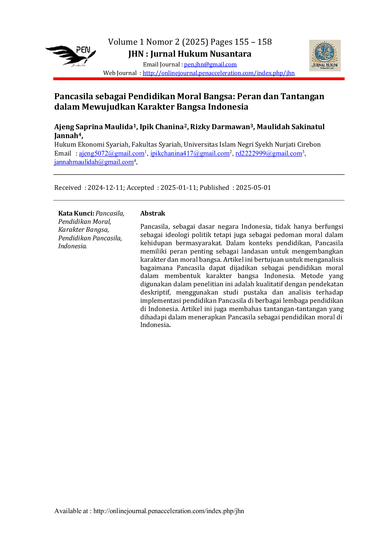 JURIS Pancasila sebagai Pendidikan Moral Bangsa Peran dan Tantangan dalam Mewujudkan Karakter Bangsa Indonesia