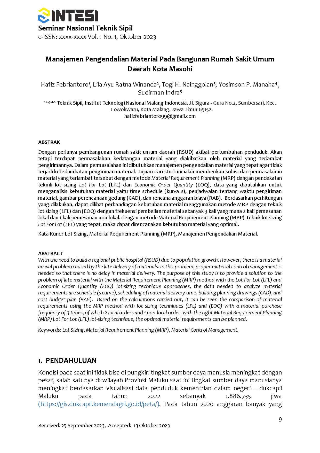 juris Manajemen Pengendalian Material Pada Bangunan Rumah Sakit Umum Daerah Kota Masohi