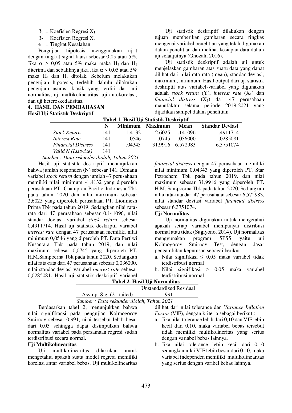 JURIS Pengaruh Interest Rate Dan Financial Distress Terhadap Stock Return