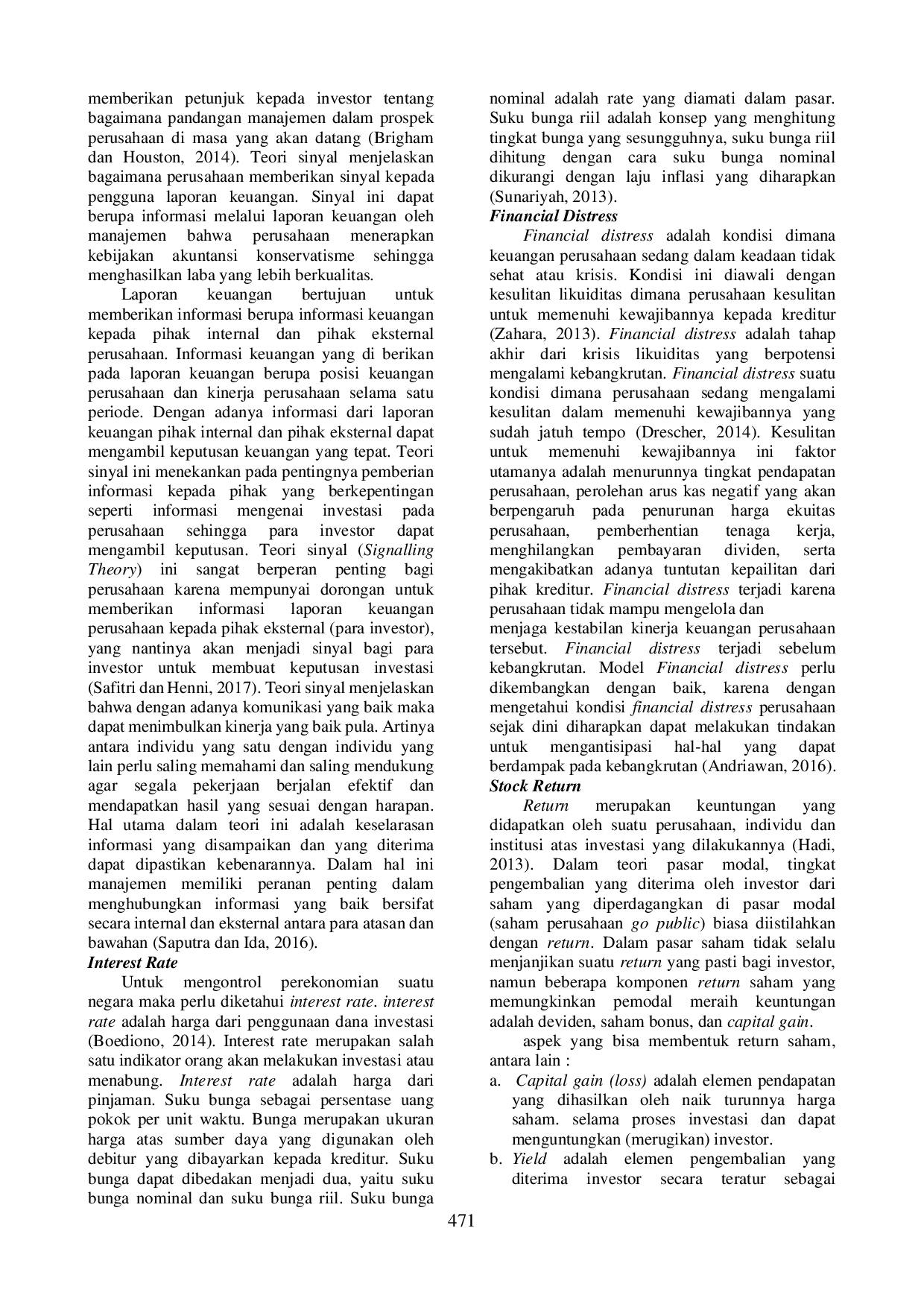 JURIS Pengaruh Interest Rate Dan Financial Distress Terhadap Stock Return