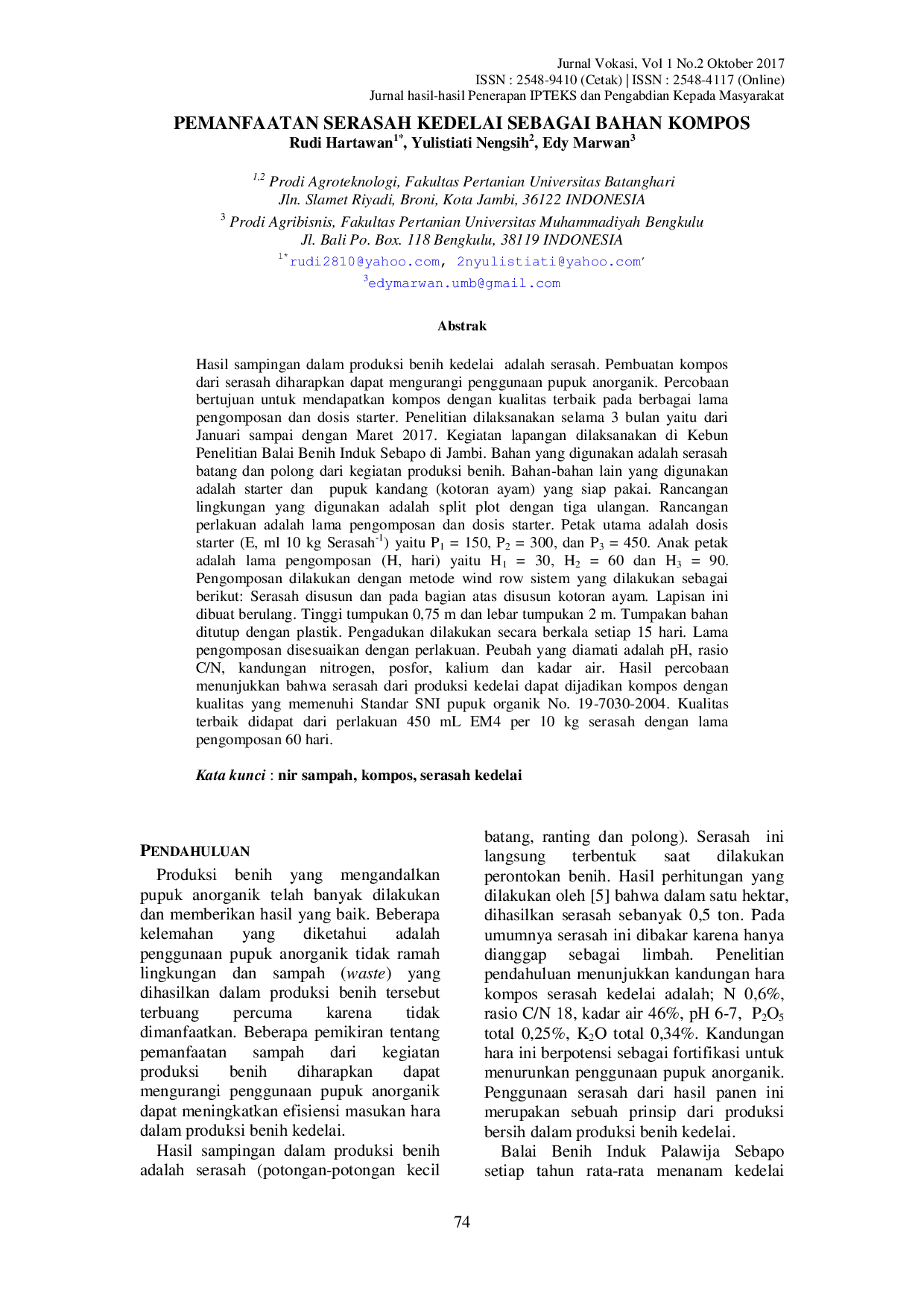 JURIS Pemanfaatan Serasah Kedelai Sebagai Bahan Kompos