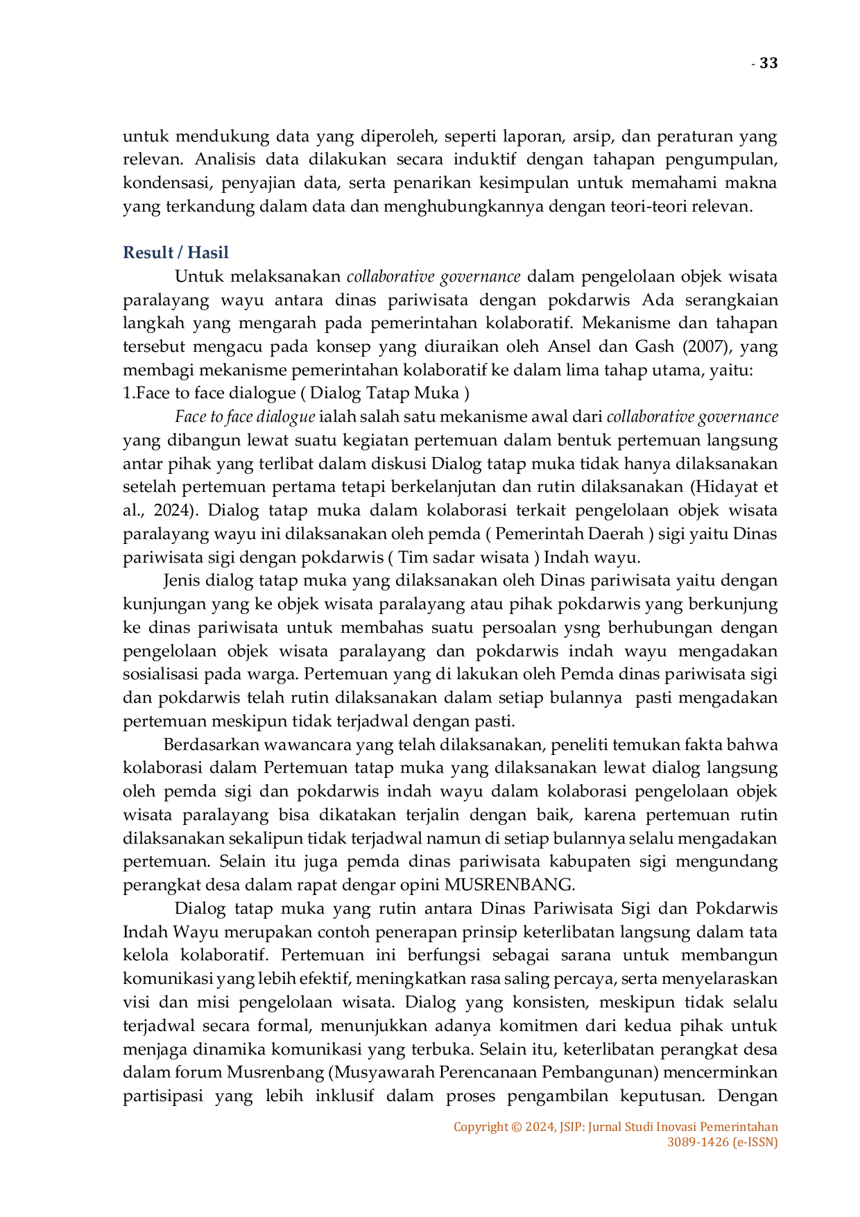 JURIS Collaborative Governance dalam Pengelolaan Objek Wisata Paralayang Wayu di Kecamatan Marawola Barat Kabupaten Sigi