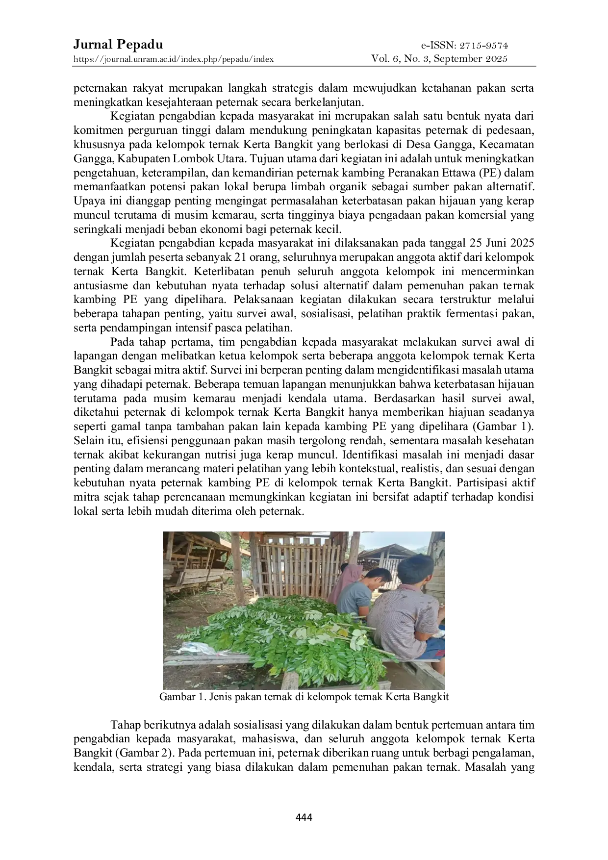 JURIS Pemanfaatan Limbah Organik Sebagai Sumber Pakan Alternatif Dalam Meningkatkan Produktivitas Kambing Peranakan Ettawa PE Di Kelompok Ternak Kerta Bangkit Desa Gangga