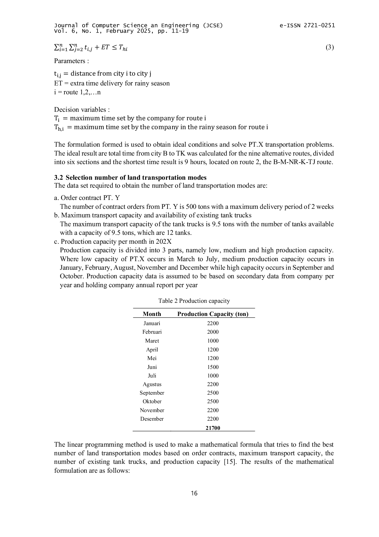 JURIS Optimizing Transportation Routes and Costs in Crude Palm Oil Supply Chains Using Linear Programming A Case Study of PT X OKU Regency South Sumatera
