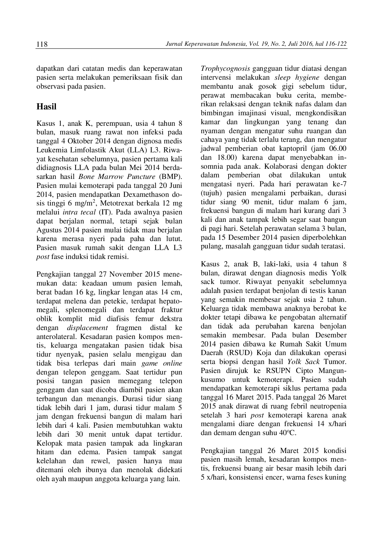 juris Pendekatan Model Levine dalam Mengatasi Gangguan Tidur Anak Kanker Di RSUPN Dr Cipto Mangunkusumo Jakarta