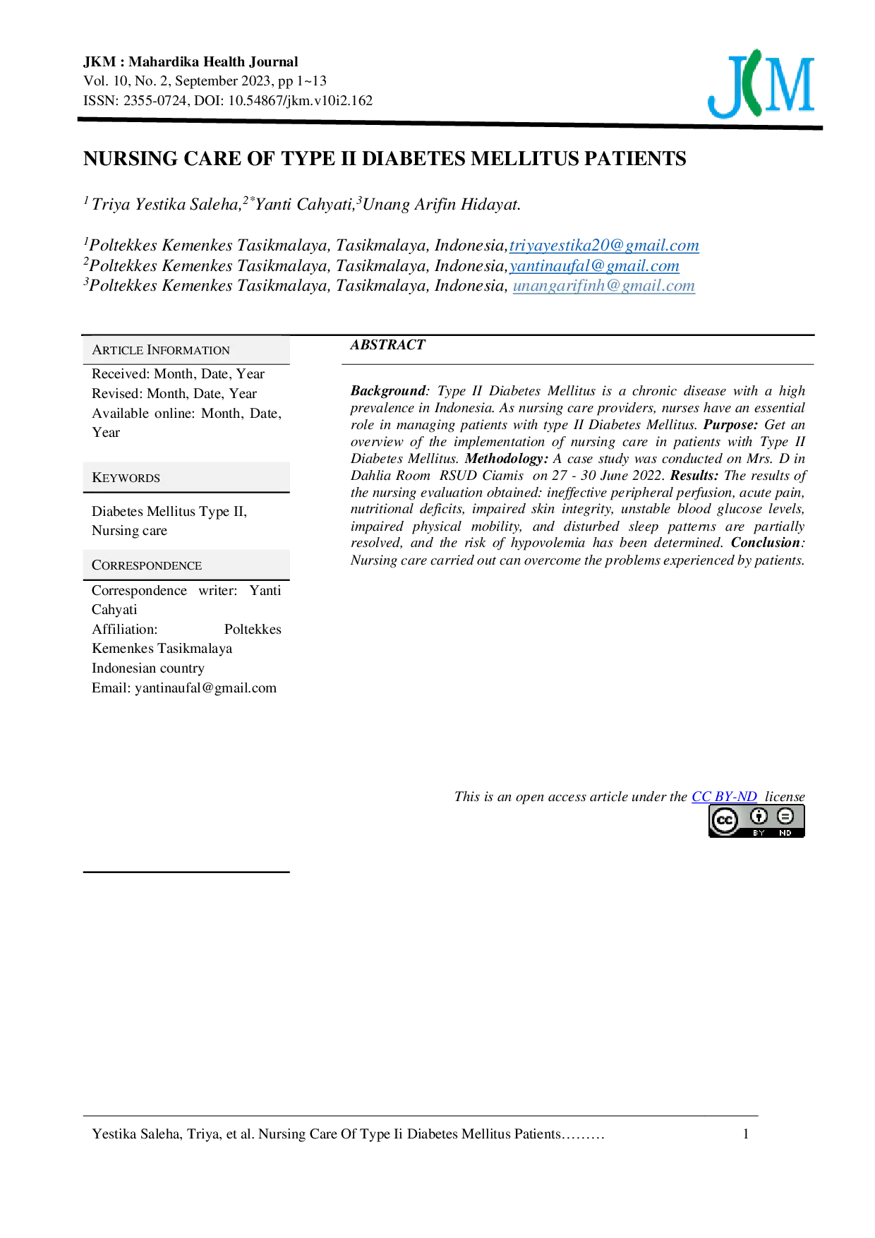 JURIS Nursing Care Of Type Ii Diabetes Mellitus Patients