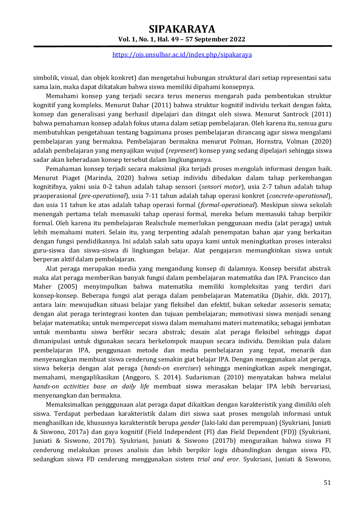 JURIS Peningkatan Pemahaman Konsep Matematika dan IPA melalui Penggunaan Alat Peraga Bagi Guru SMP di Kabupaten Maros Provinsi Sulawasi Selatan