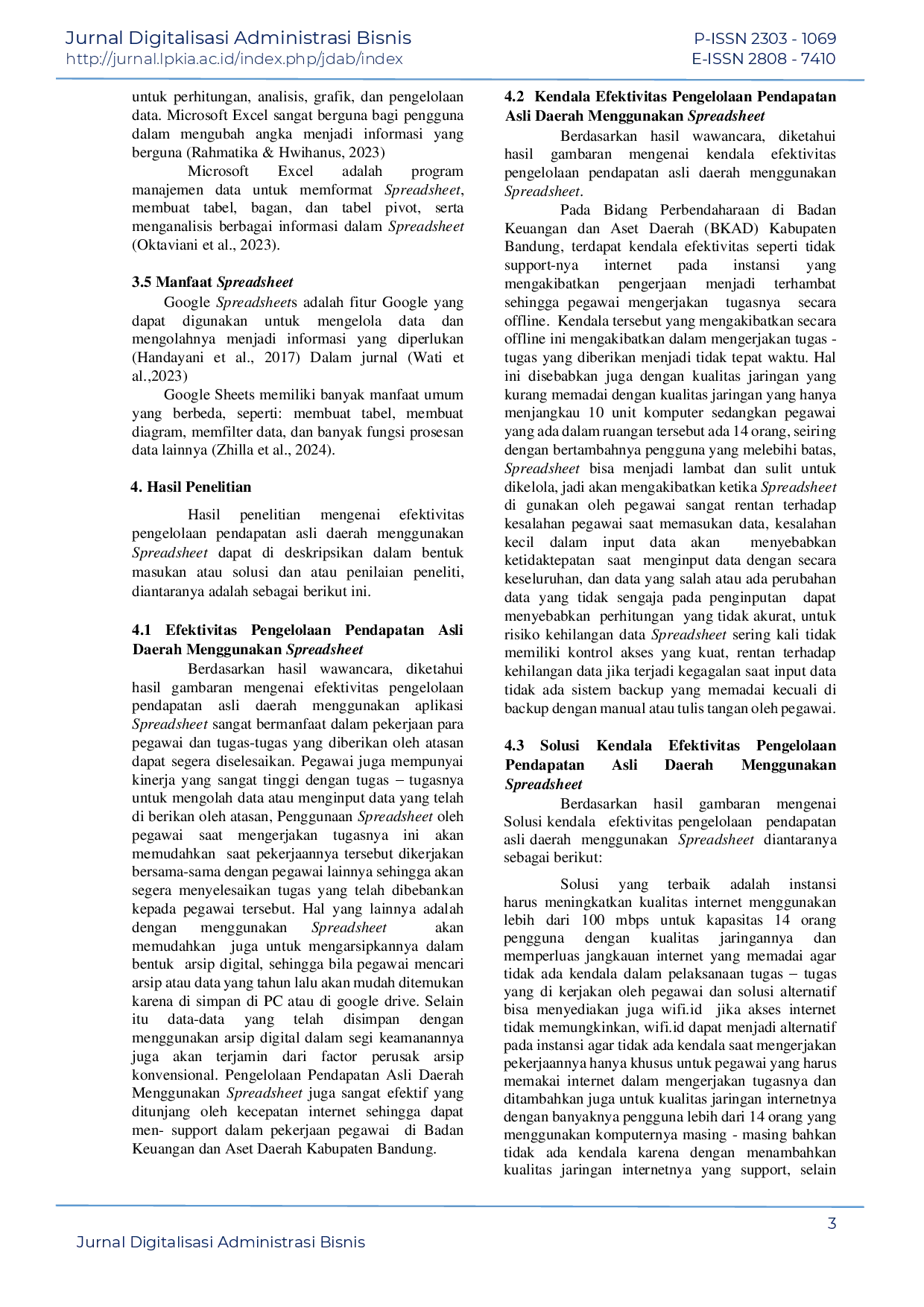 juris Efektivitas Pengelolaan Pendapatan Asli Daerah Menggunakan Spreadsheet Pada Badan Keuangan Dan Aset Daerah Bkad Kabupaten Bandung