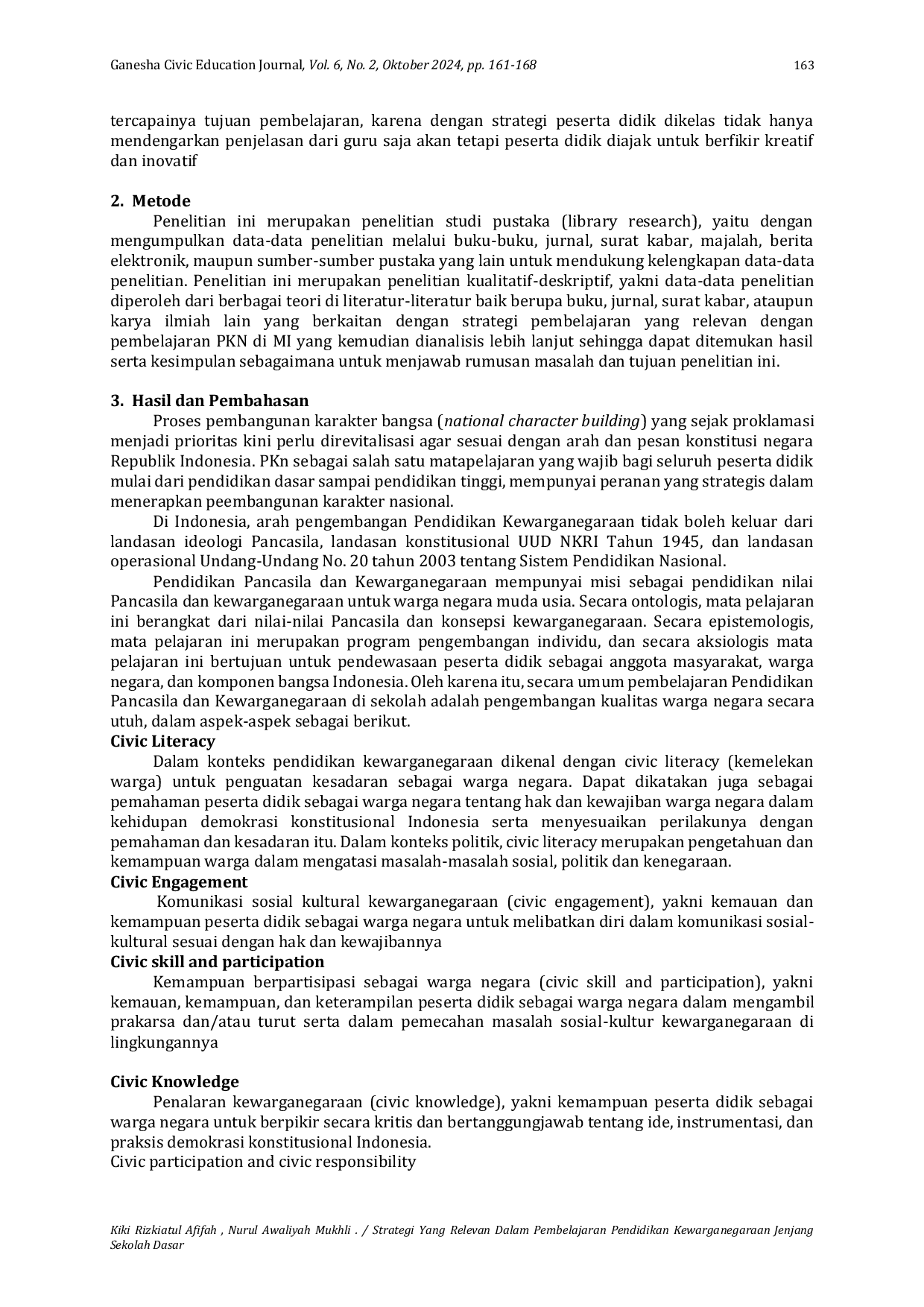 JURIS Strategi Yang Relevan Dalam Pembelajaran Pendidikan Kewarganegaraan Jenjang Sekolah Dasar