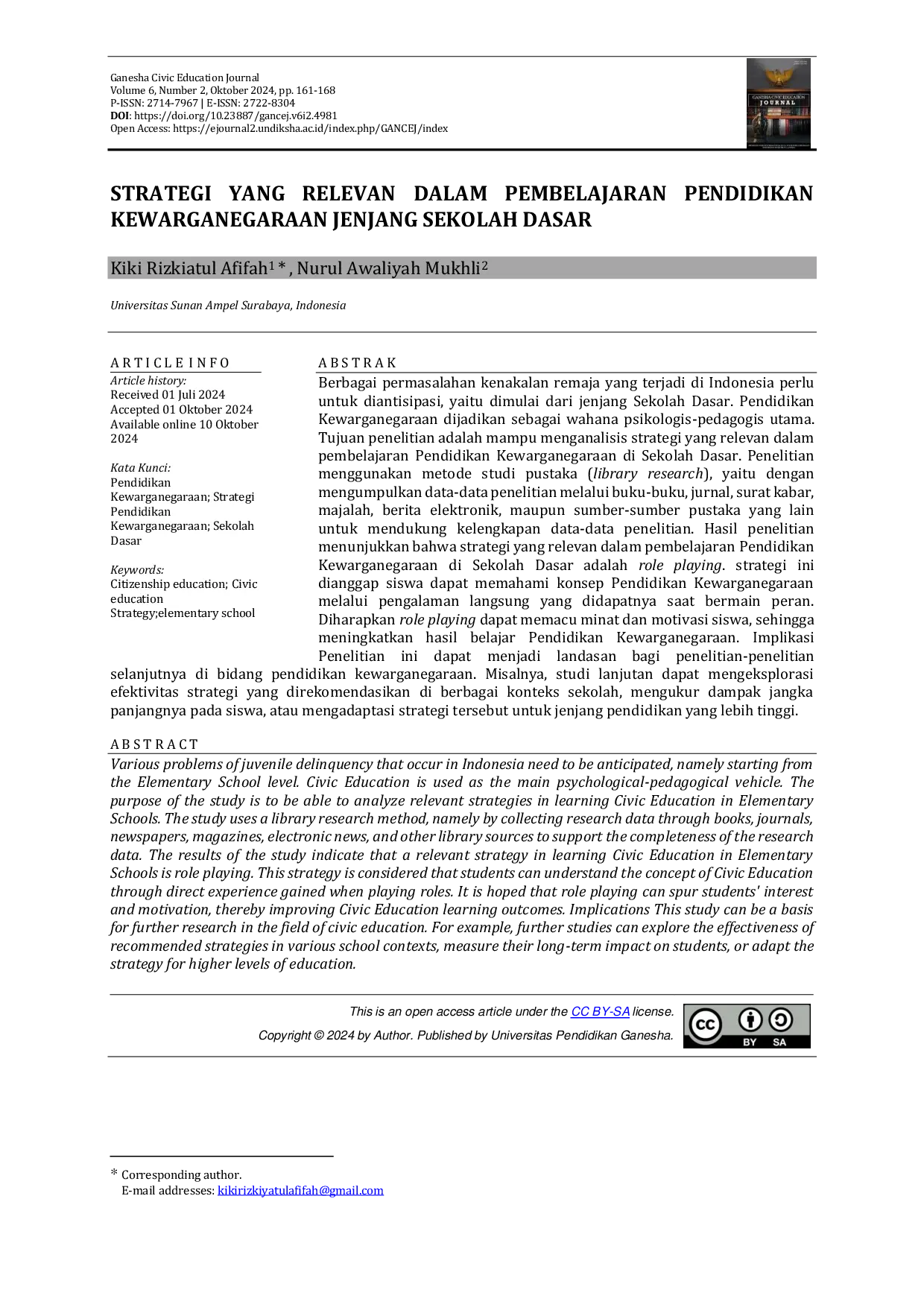JURIS Strategi Yang Relevan Dalam Pembelajaran Pendidikan Kewarganegaraan Jenjang Sekolah Dasar