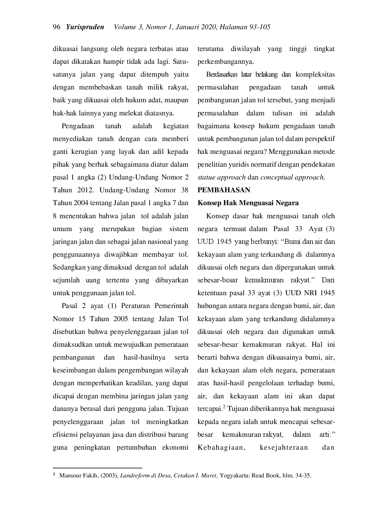 juris Pengadaan Tanah untuk Pembangunan Jalan Tol dalam Perspektif Hak Menguasai Negara