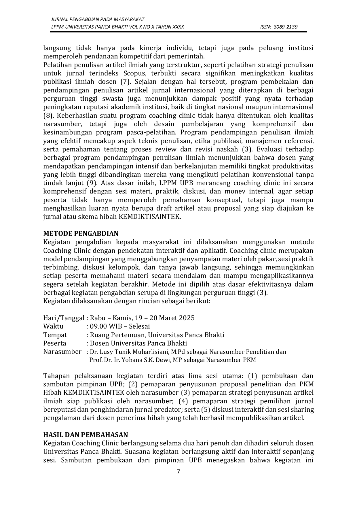 JURIS Coaching Clinic Penulisan Artikel Ilmiah dan Proposal Hibah untuk Peningkatan Produktivitas Akademik