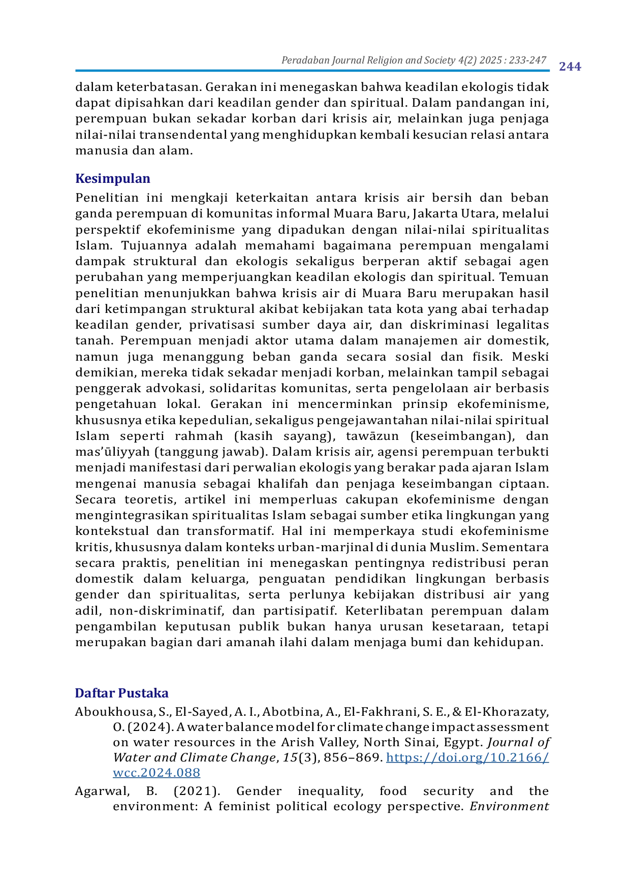 JURIS Agensi Perempuan dalam Krisis Air di Komunitas Pesisir Urban Sebuah Kajian Ekofeminisme dan Spiritualitas Islam