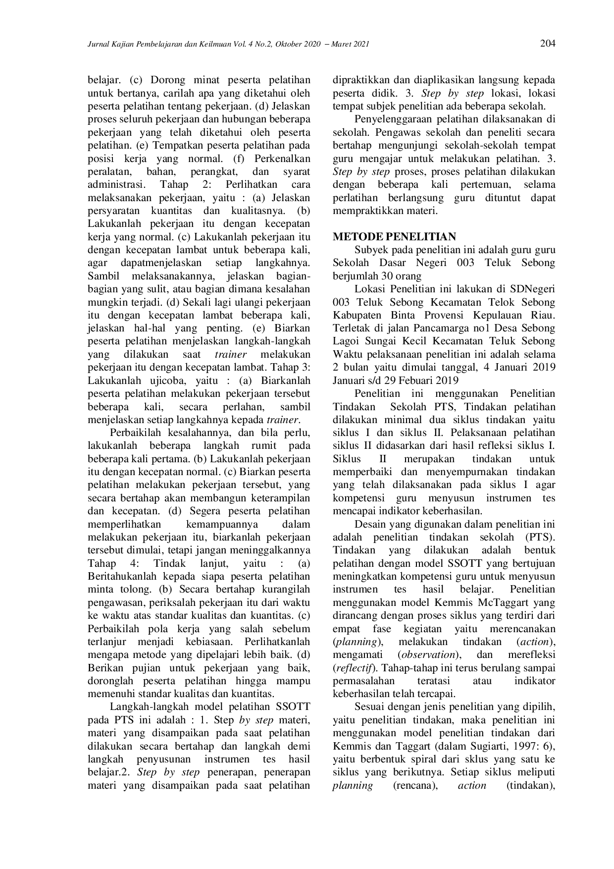 juris Meningkatkan Pemahaman Guru Dalam Menyusun Instrumen Tes Melalui Model Pelatihan SSOTT Di SDN 003 Teluk Sebong