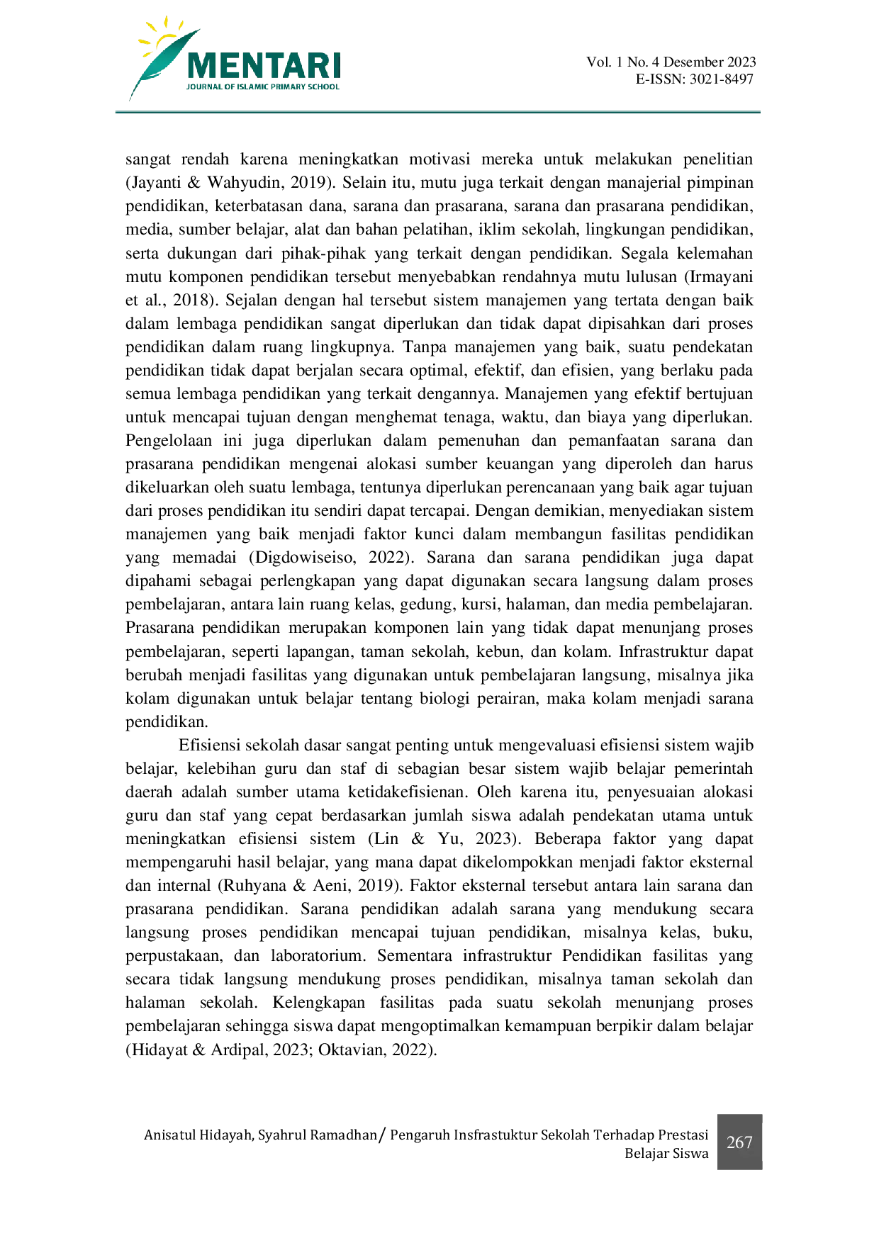 JURIS PENGARUH INSFRASTUKTUR SEKOLAH TERHADAP PRESTASI BELAJAR SISWA