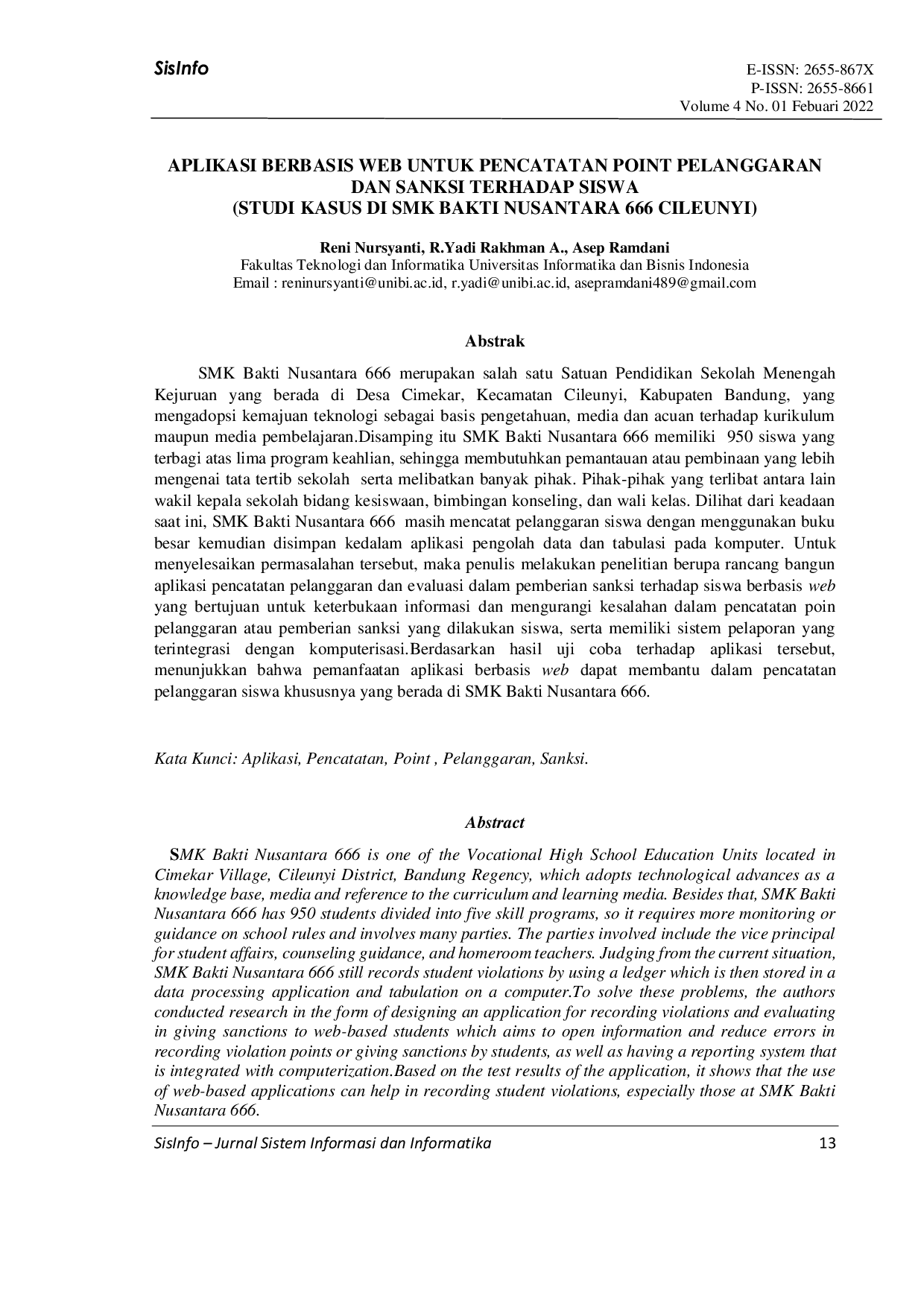 JURIS Aplikasi Berbasis Web Untuk Pencatatan Point Pelanggaran dan Sanksi Terhadap Siswa