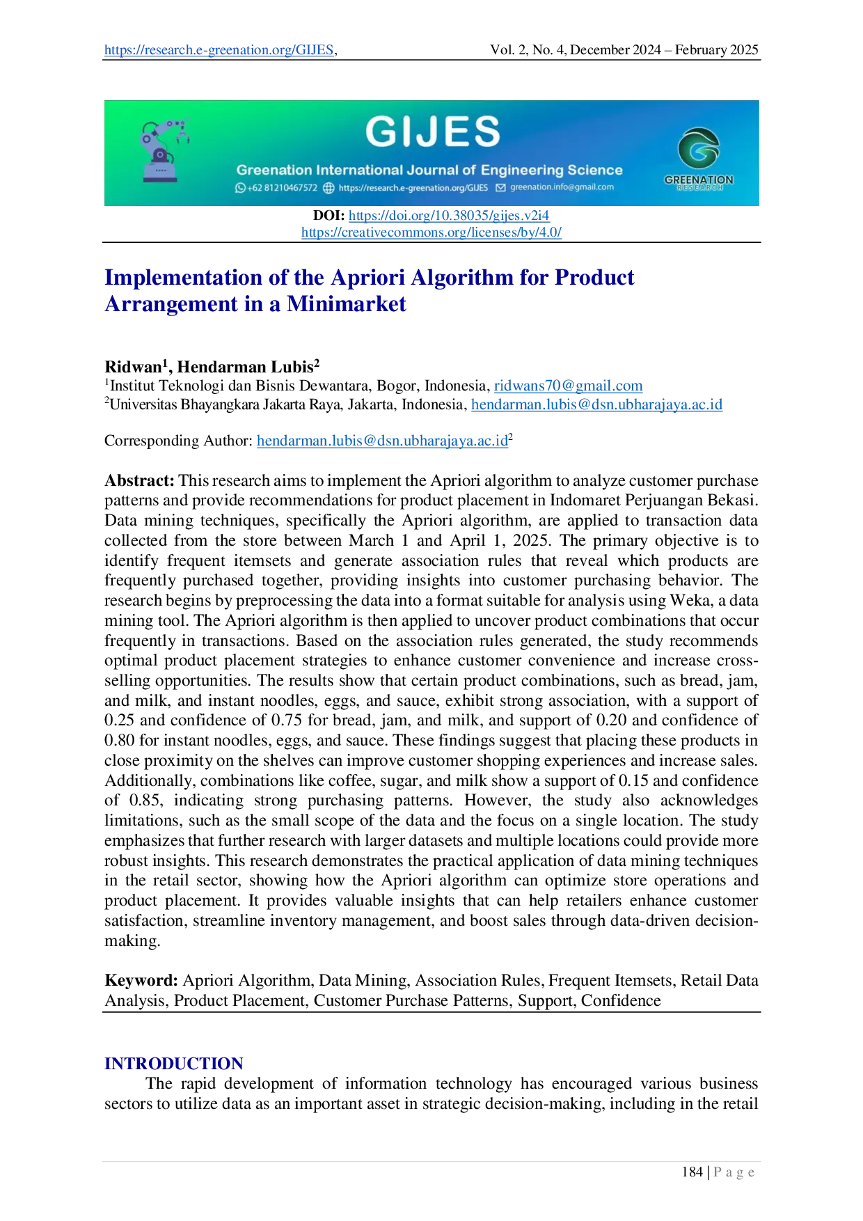 JURIS Implementation of the Apriori Algorithm for Product Arrangement in a Minimarket