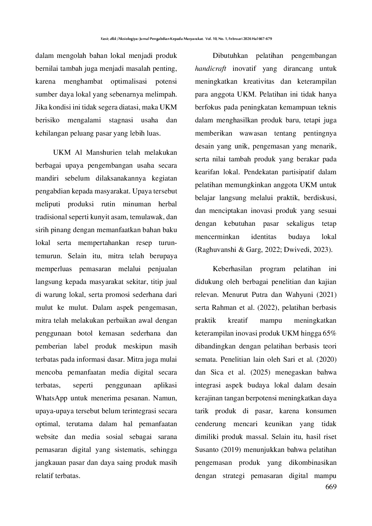 JURIS Pelatihan Pengembangan Handicraft Inovatif untuk Meningkatkan Kreativitas UKM Al Manshurien Bangkalan