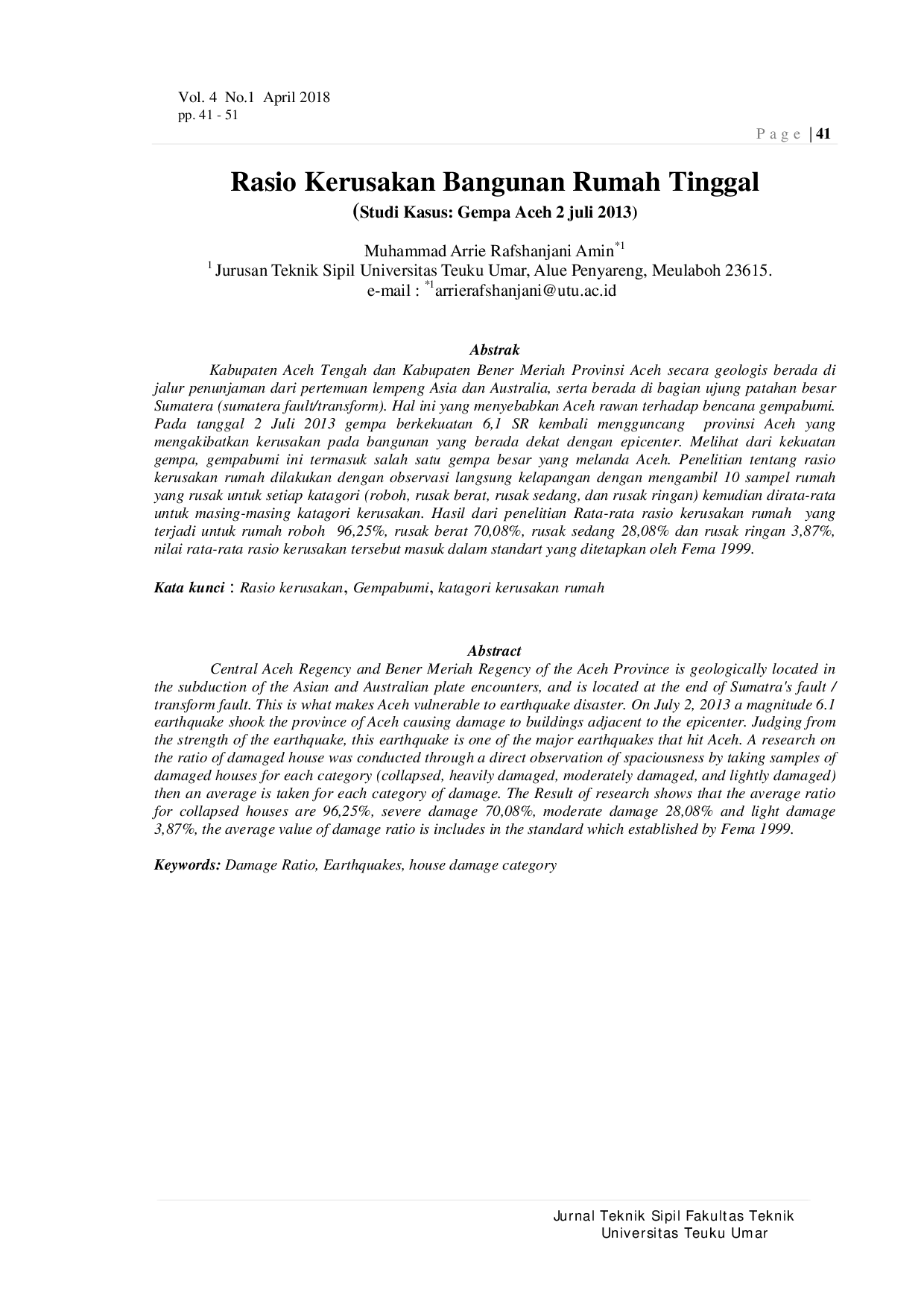 JURIS Kerusakan Kerusakan Bangunan Rumah Tinggal Studi Kasus Gempa Aceh 2 juli 2013
