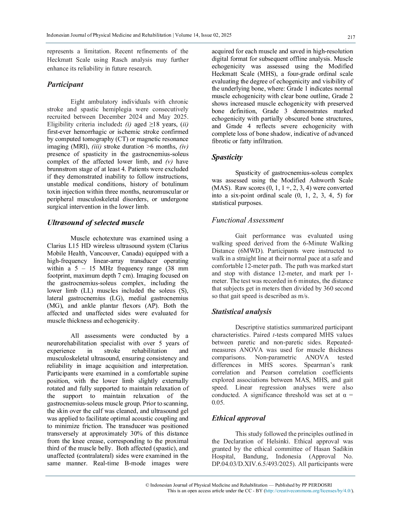 JURIS Exploring the Relationship Between Muscle Tone Echotexture and Walking Speed in Chronic Stroke Patients A Pilot Analysis