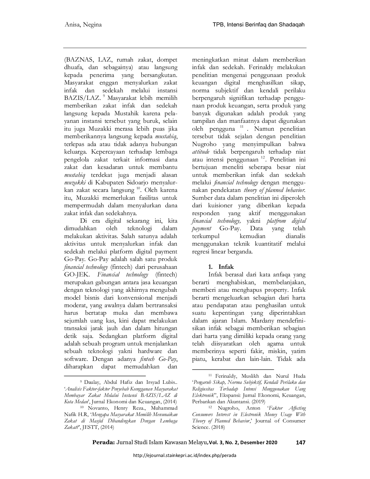 JURIS Teori Of Planned Behavior Terhadap Intensi Untuk Berinfak Dan Sedekah Melalui Financial Technology